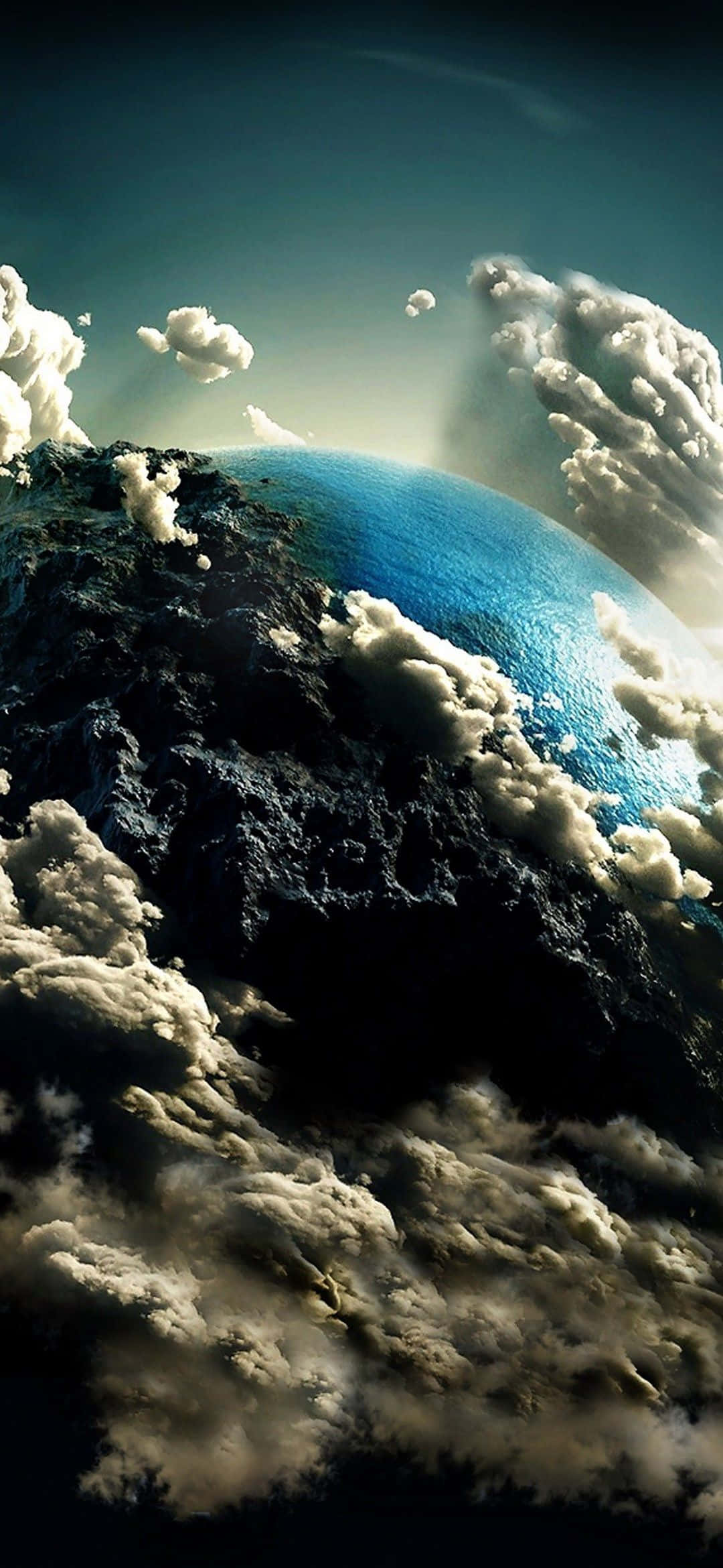 1080x2340 4K Dunia Katika Mawingu Sanaa Dijitali Picha ya Ukuta