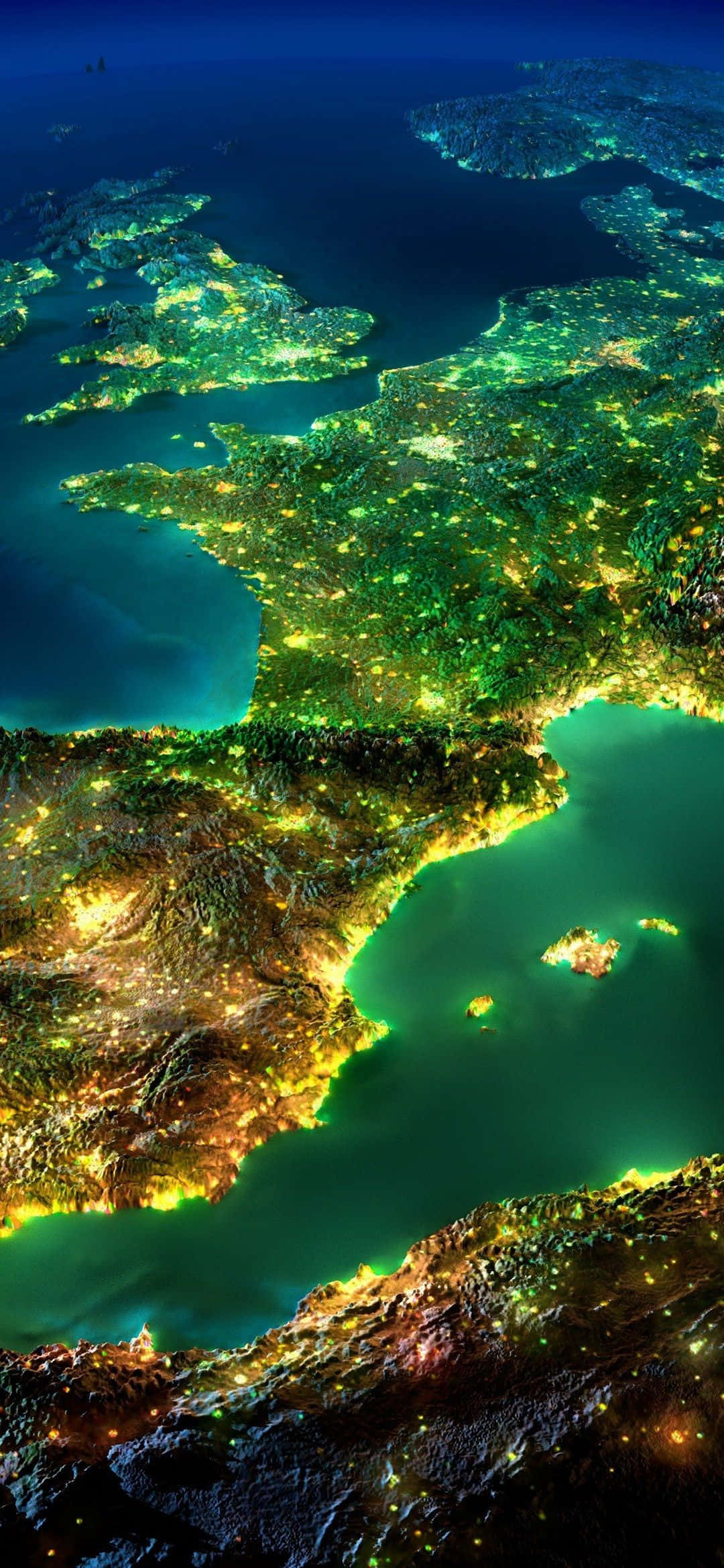 1080x2340 4K Neon City Lights Aerial View Picha ya Ukuta