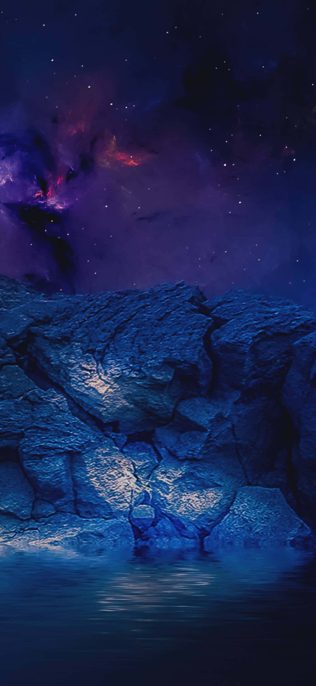 1080x2340 4K Purple Nebula Cloud Tree Picha ya Ukuta