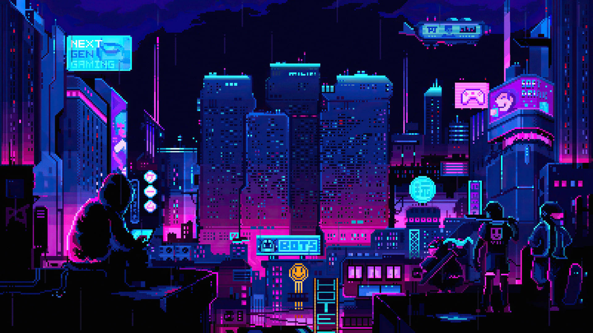 1920 X 1080 Mji wa Cyberpunk wa Michezo Picha ya Ukuta