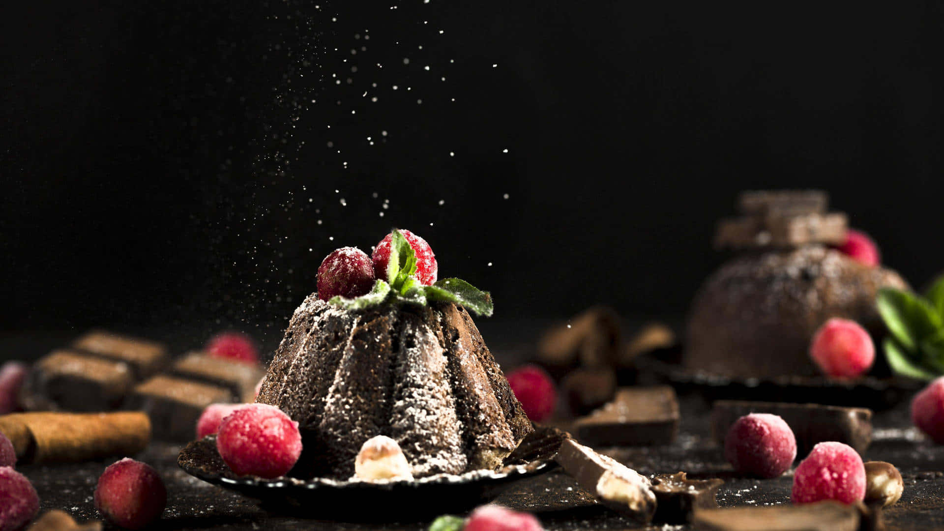 1920x1080 Mandhari ya Vitafunio Keki ya Bundt ya Chokoleti Picha ya Ukuta