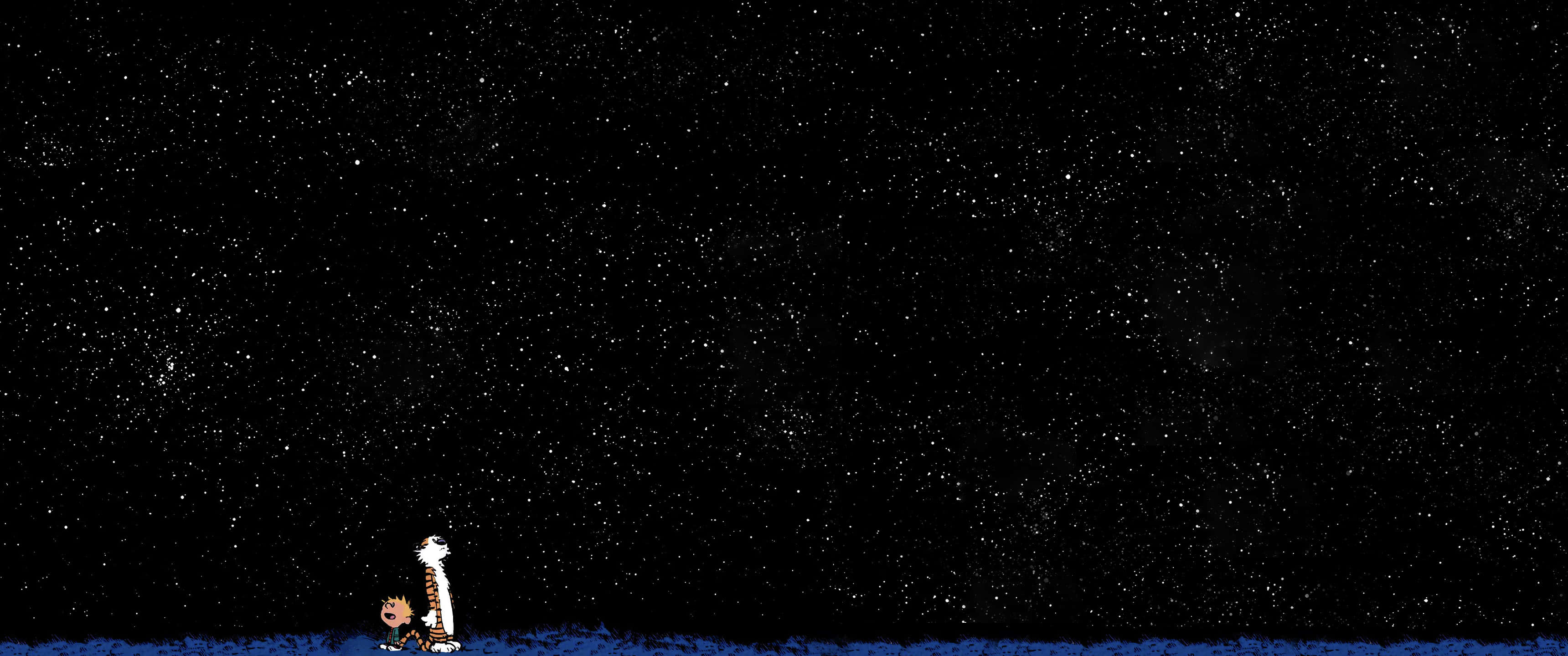 3440x1440 Anga na Calvin na Hobbes Picha ya Ukuta
