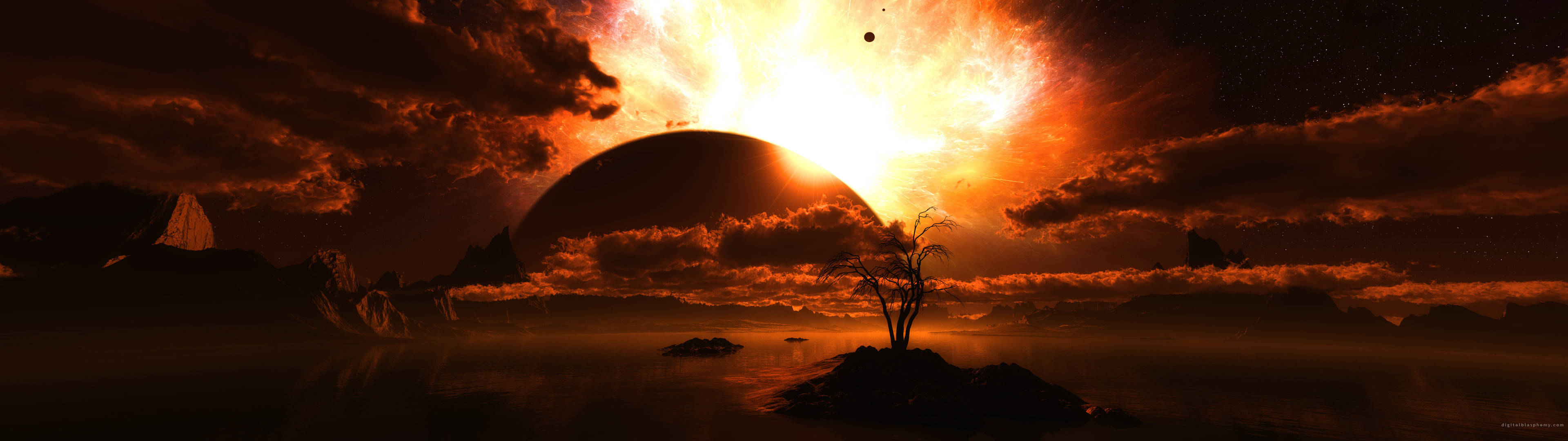 3840x1080 HD Jua la Ziwa kwa Skrini Mbili Picha ya Ukuta