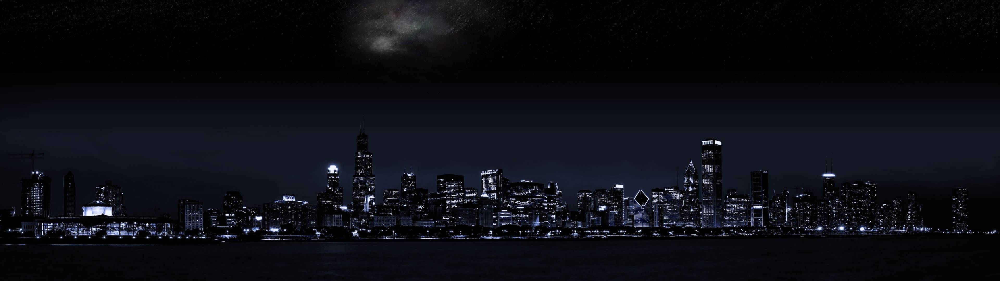 3840x1080 HD Mandhari ya Usiku ya Kufuatilia Mbili Picha ya Ukuta