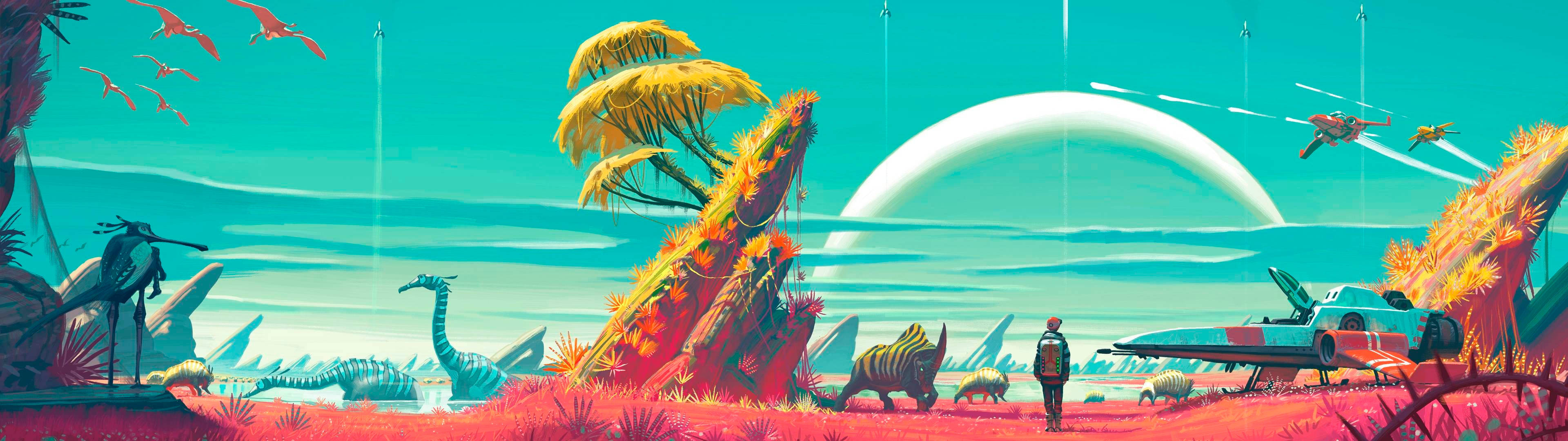 3840x1080 HD Picha ya Kufuatilia Mbili ya Dinosau Picha ya Ukuta