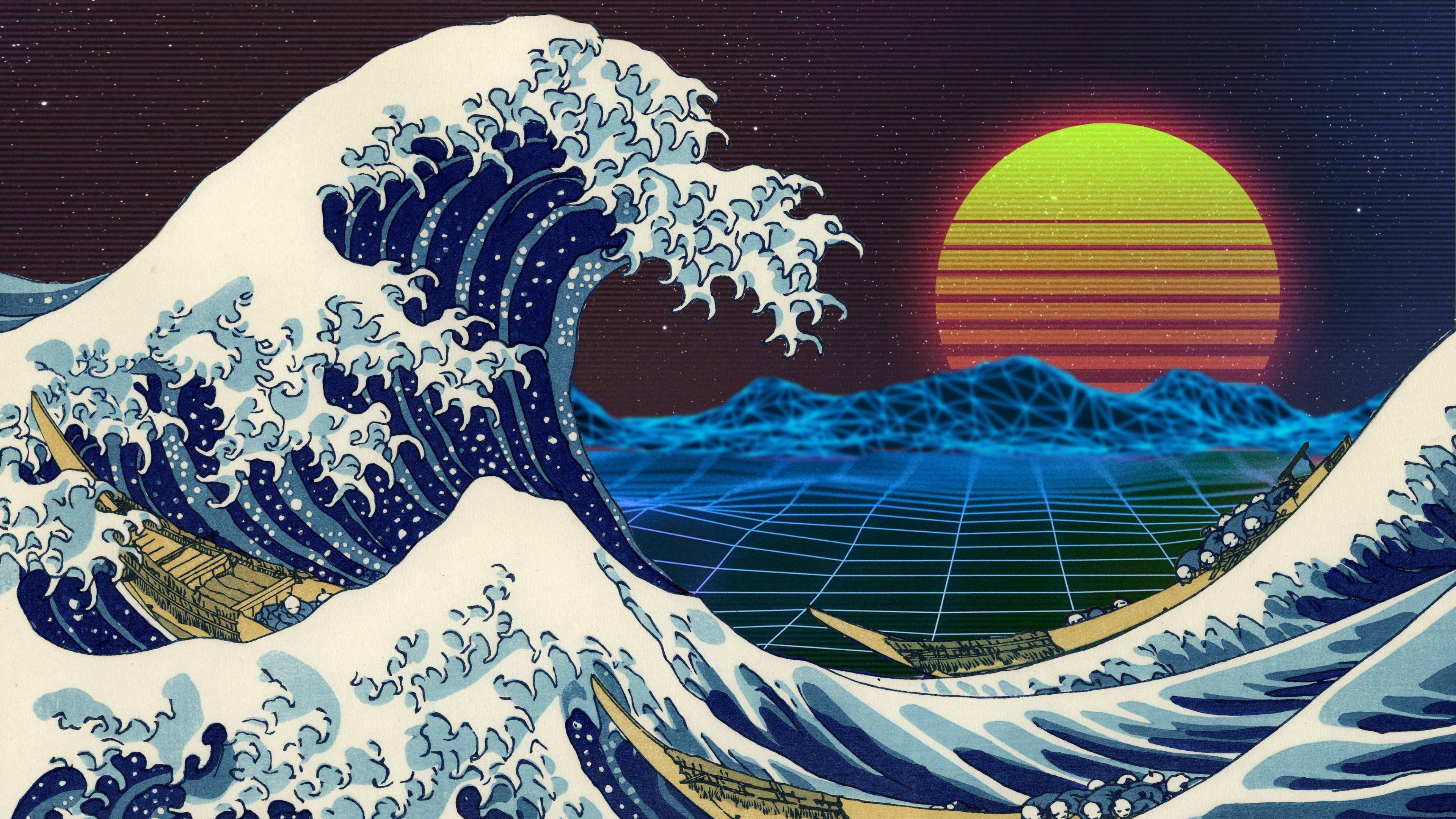 3840x2160 Skrini Kubwa ya Retro Mawimbi Picha ya Ukuta