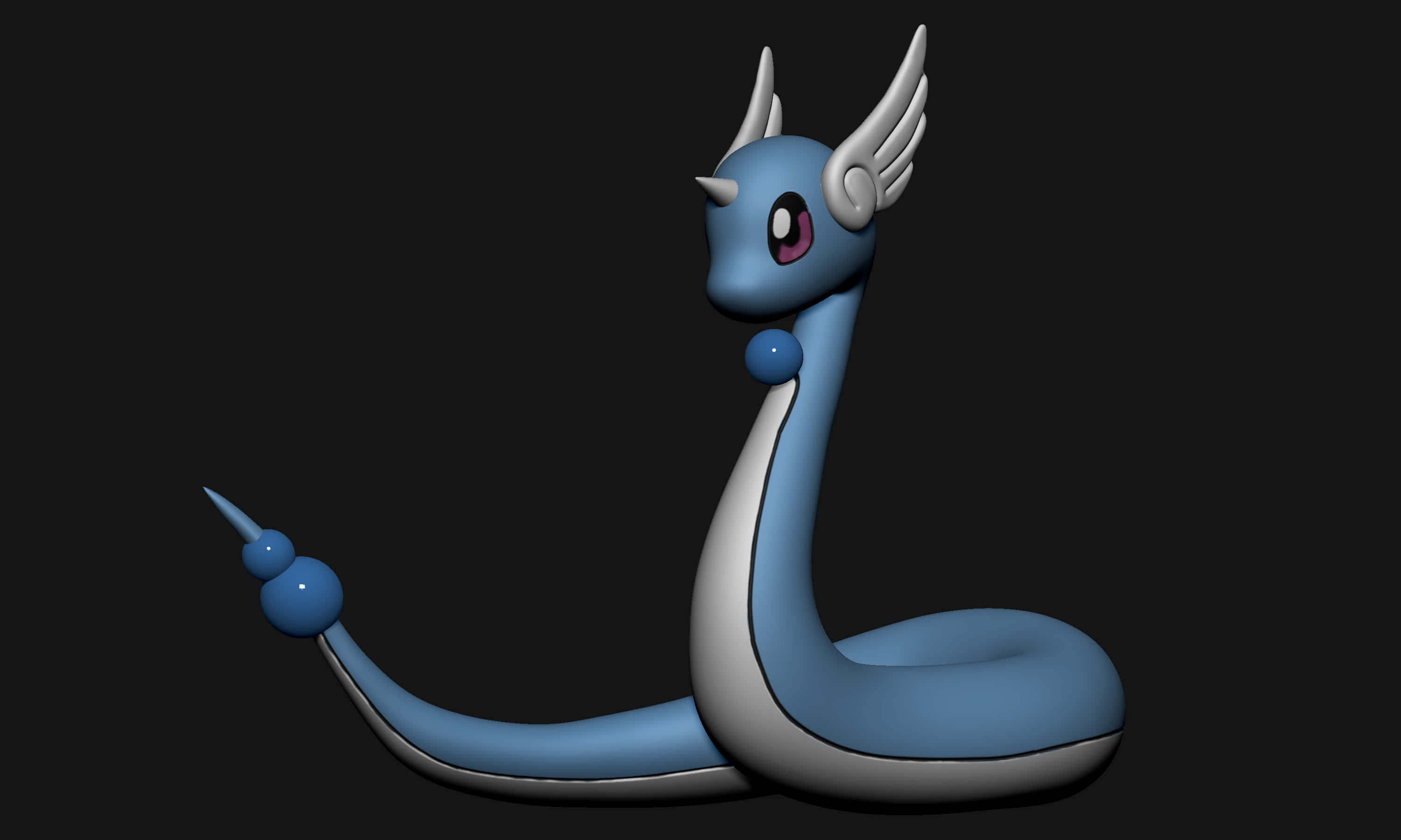3D Dragonair Pokemon kwenye Mandharinyuma Nyeusi Picha ya Ukuta