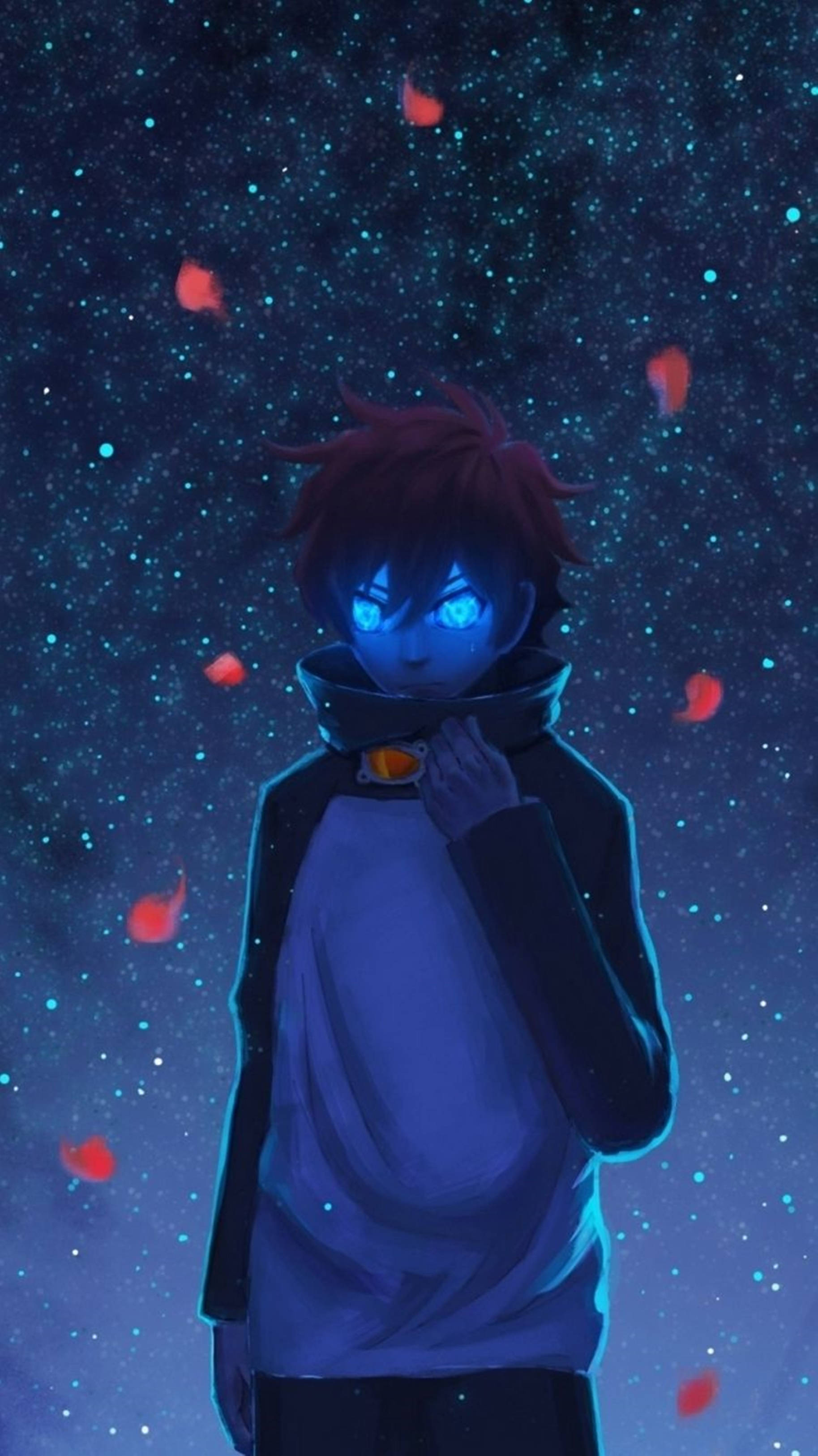 4K Anime iPhone Mvulana Macho ya Bluu Yanayong'aa Picha ya Ukuta