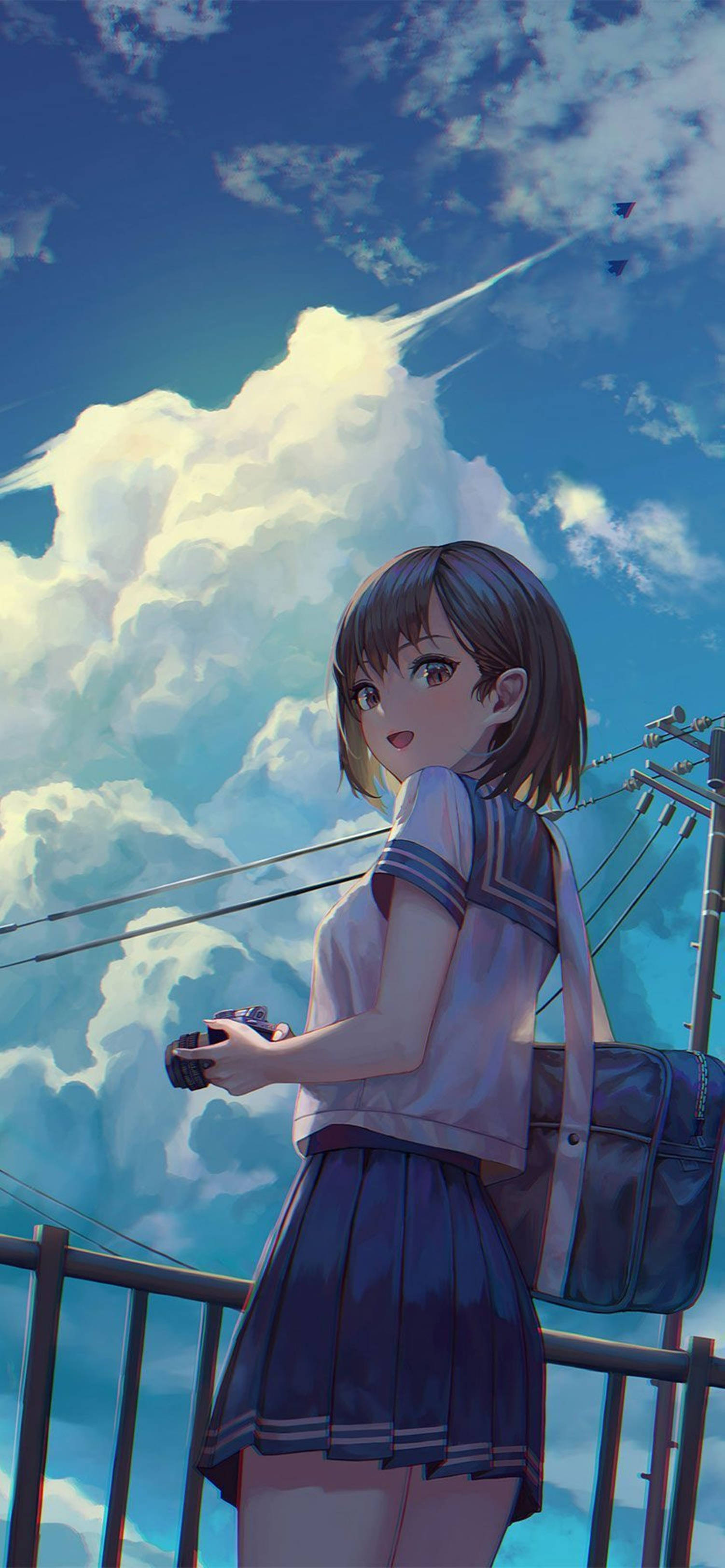 4K Anime iPhone Msichana Mzuri wa Shule Picha ya Ukuta