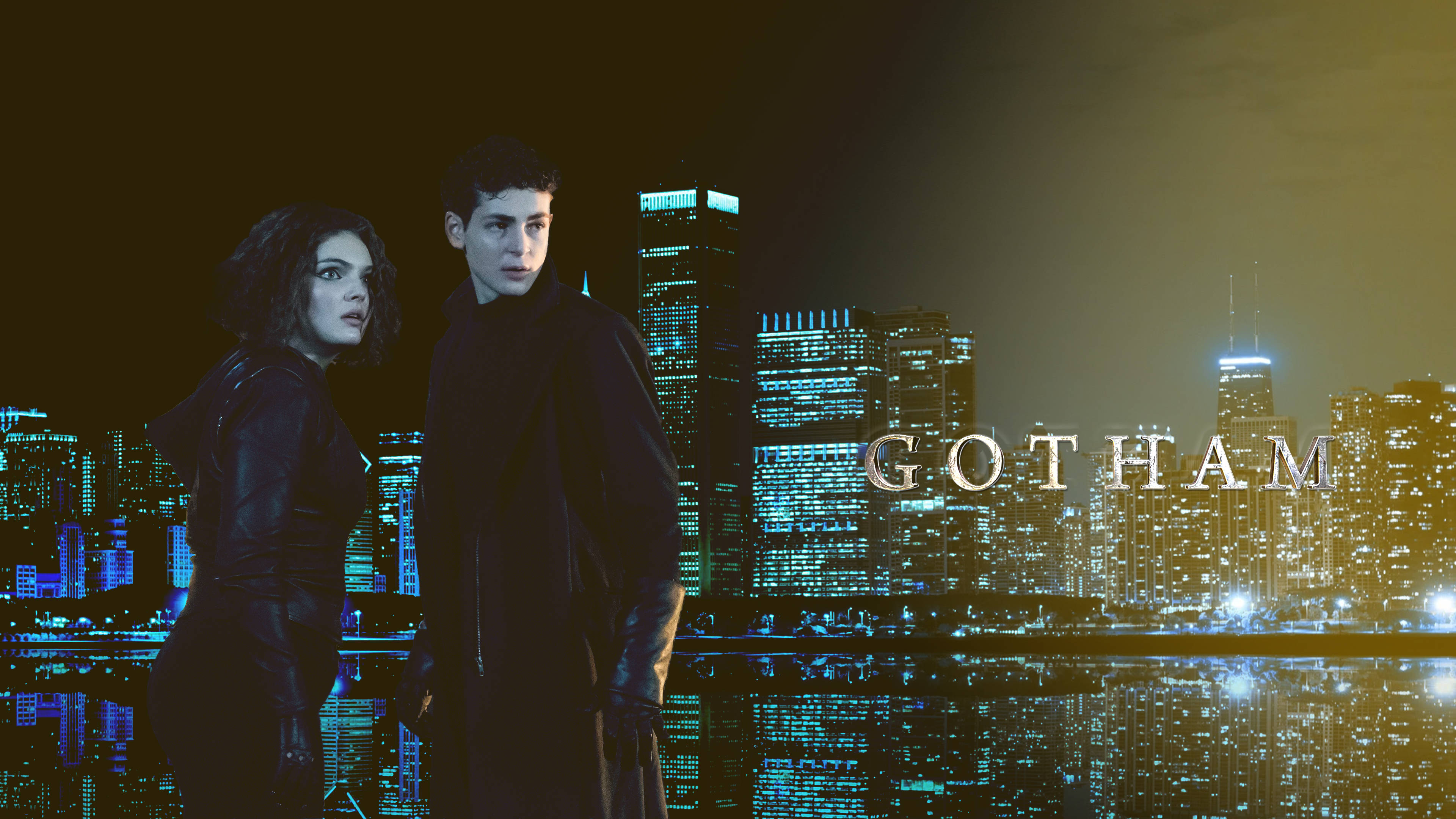 4K Gotham Bruce Wayne na Selina Kyle Picha ya Ukuta