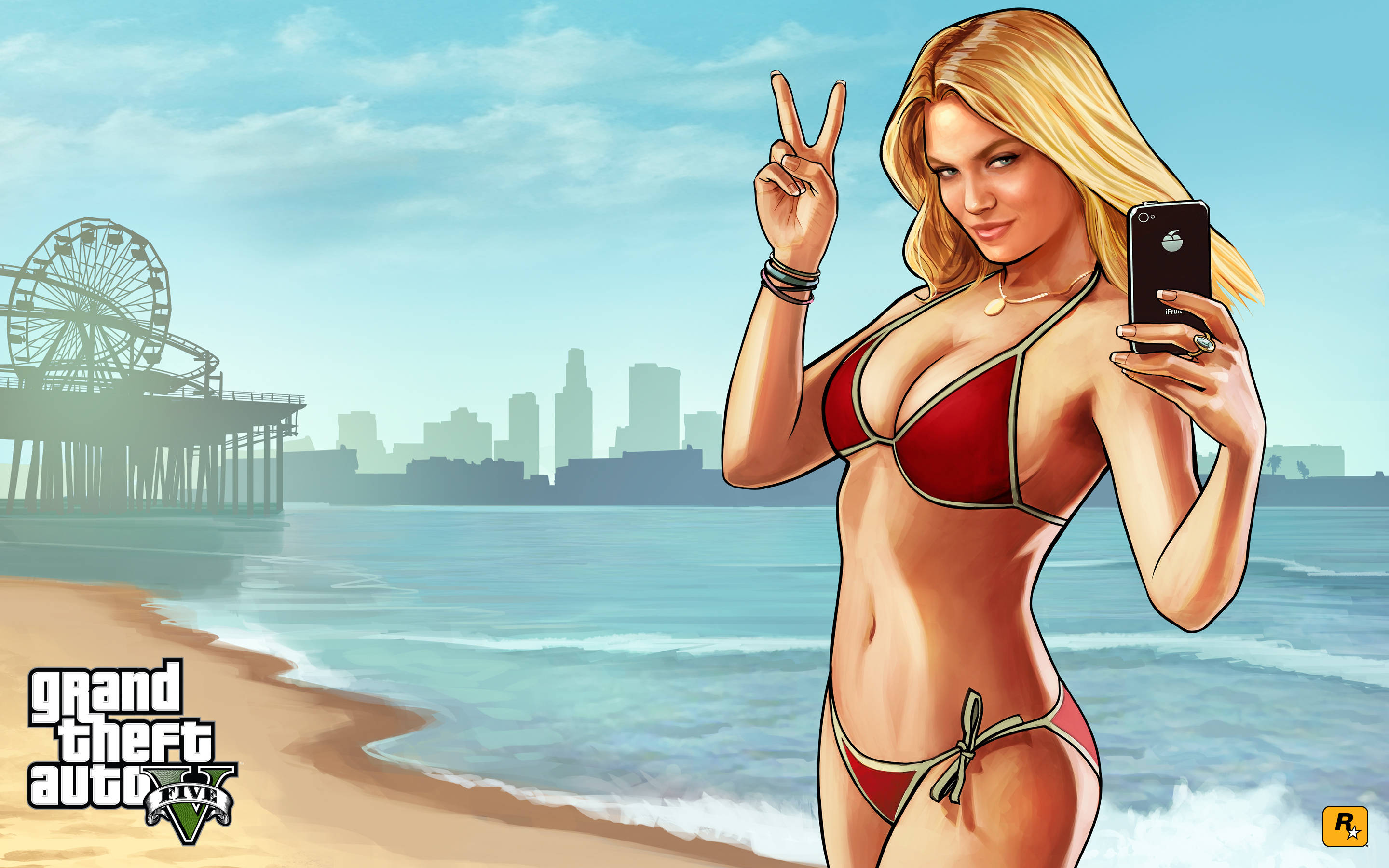 4K GTA 5 Msichana wa Bikini Pwani Picha ya Ukuta