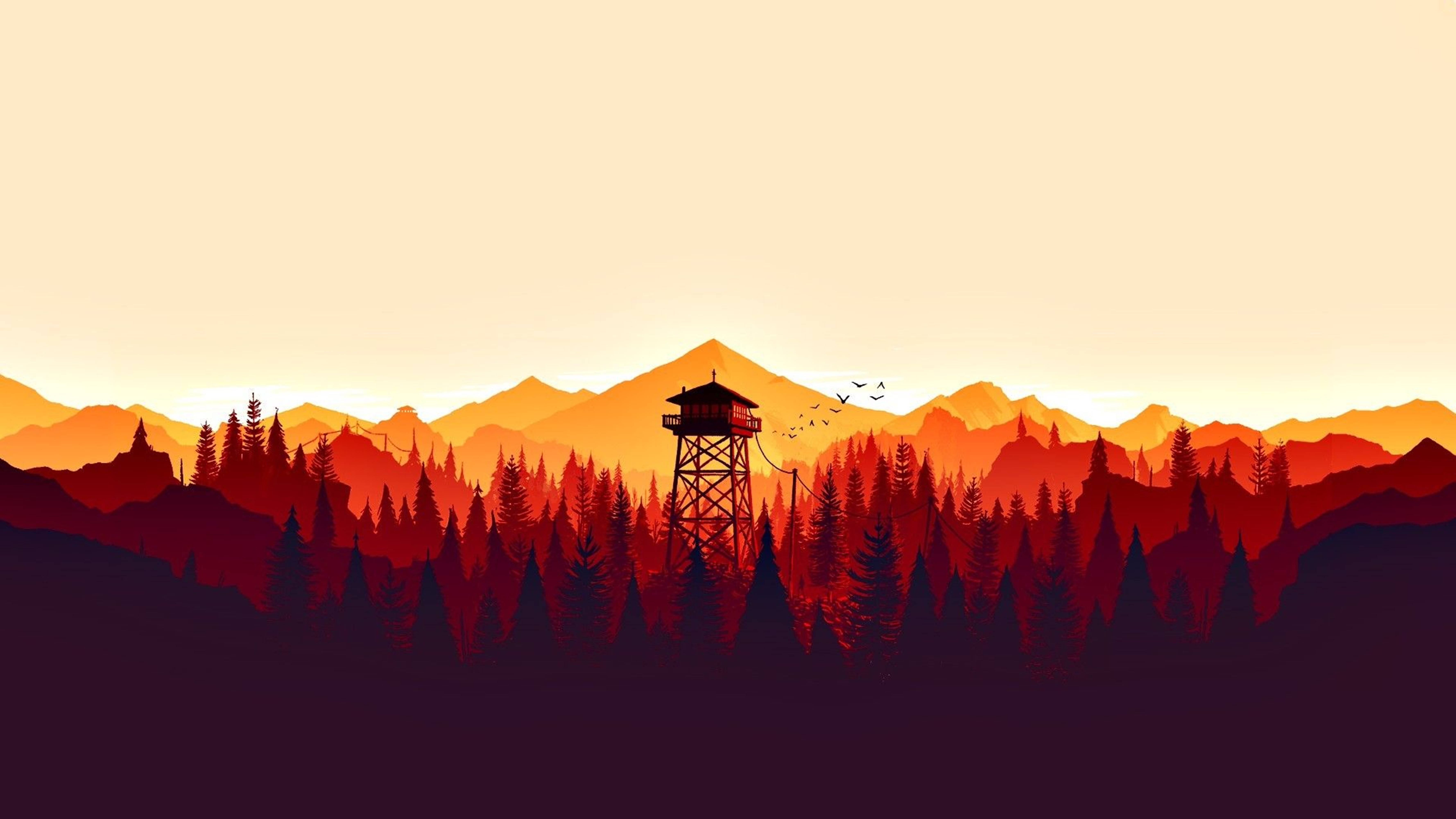 4K Milima ya Chungwa ya Firewatch yenye Rangi Nyororo Picha ya Ukuta