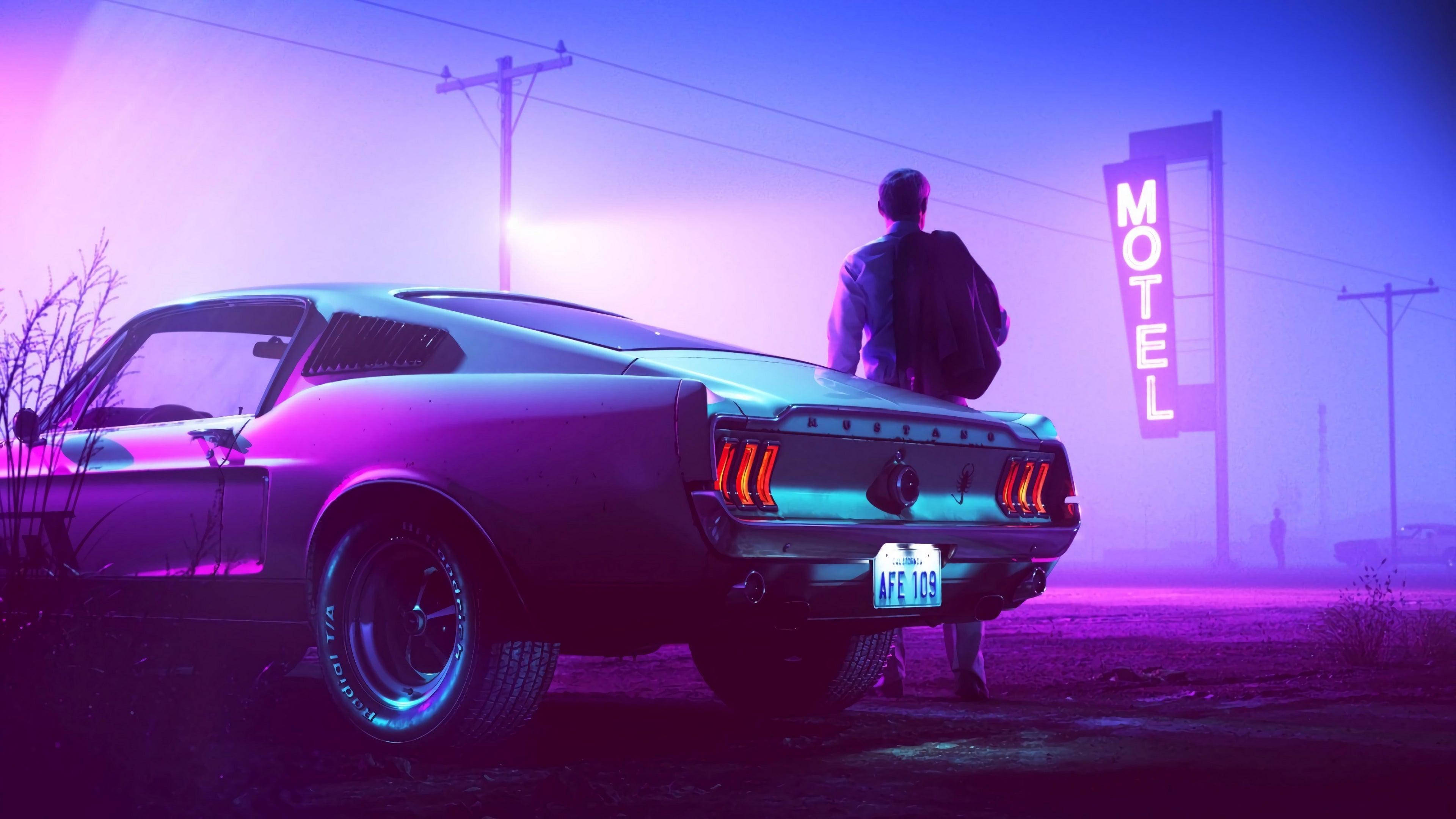 4K Ultra HD Mustang Zambarau ya Neo Picha ya Ukuta