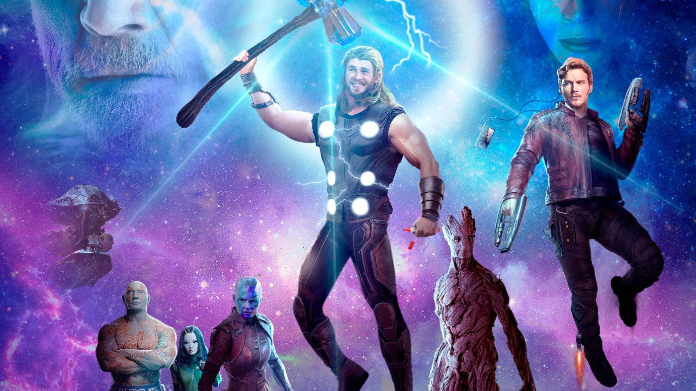 4K Walinzi wa Galaxy Pamoja na Thor Picha ya Ukuta