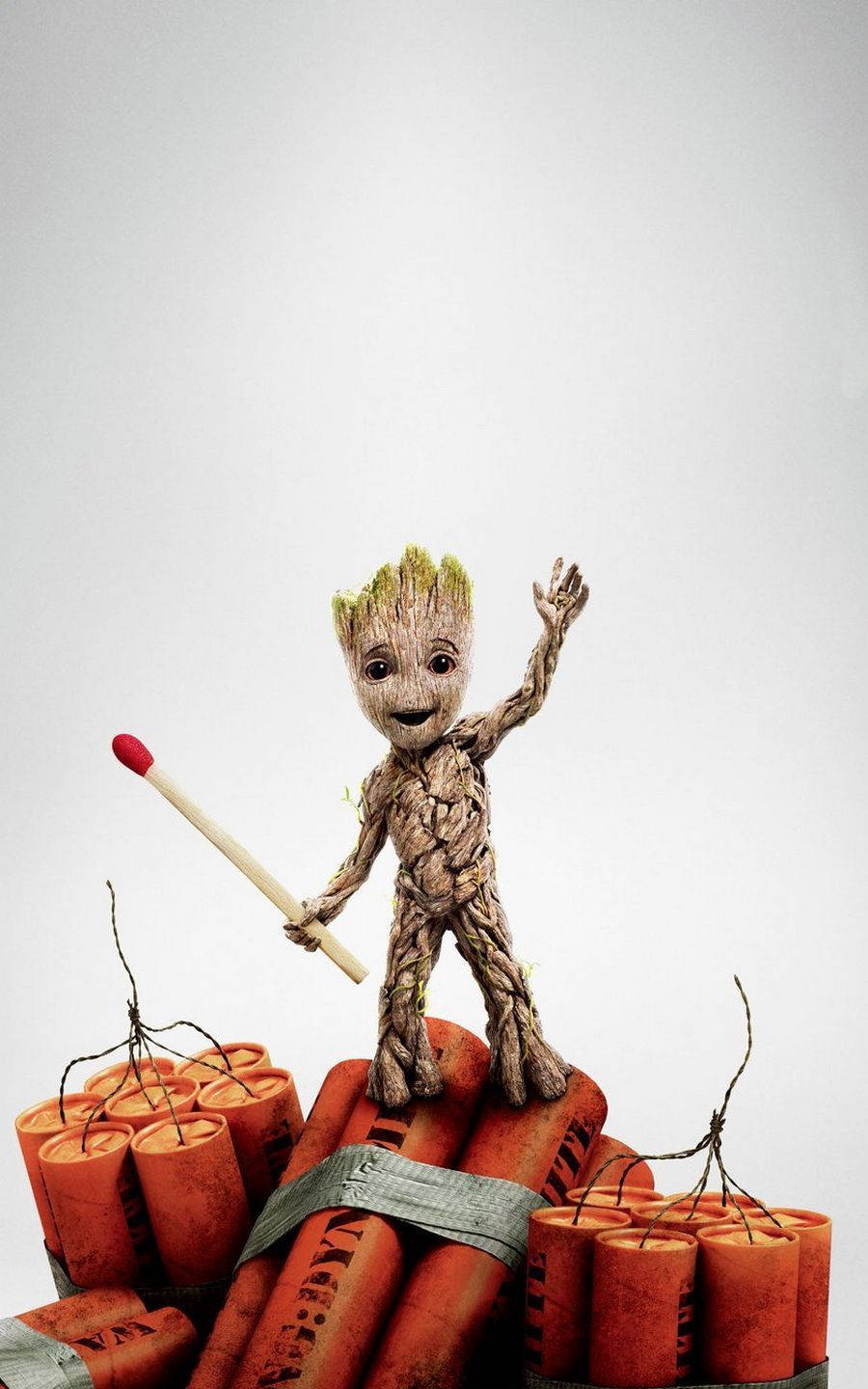 4K Walinzi wa Galaxy na Baby Groot Juu ya Baruti Picha ya Ukuta