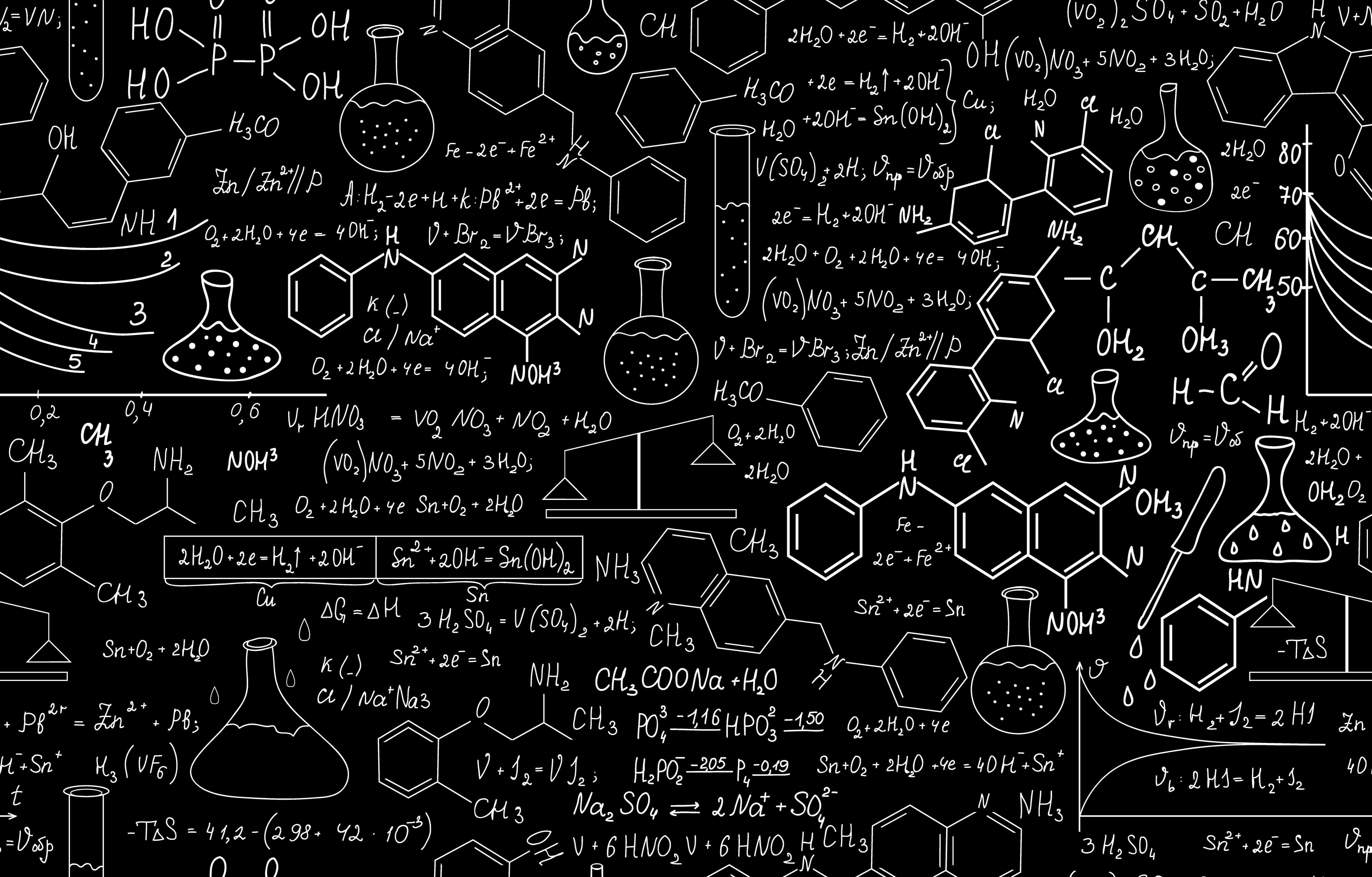 a black background with many scientific formulas on it Picha ya Ukuta