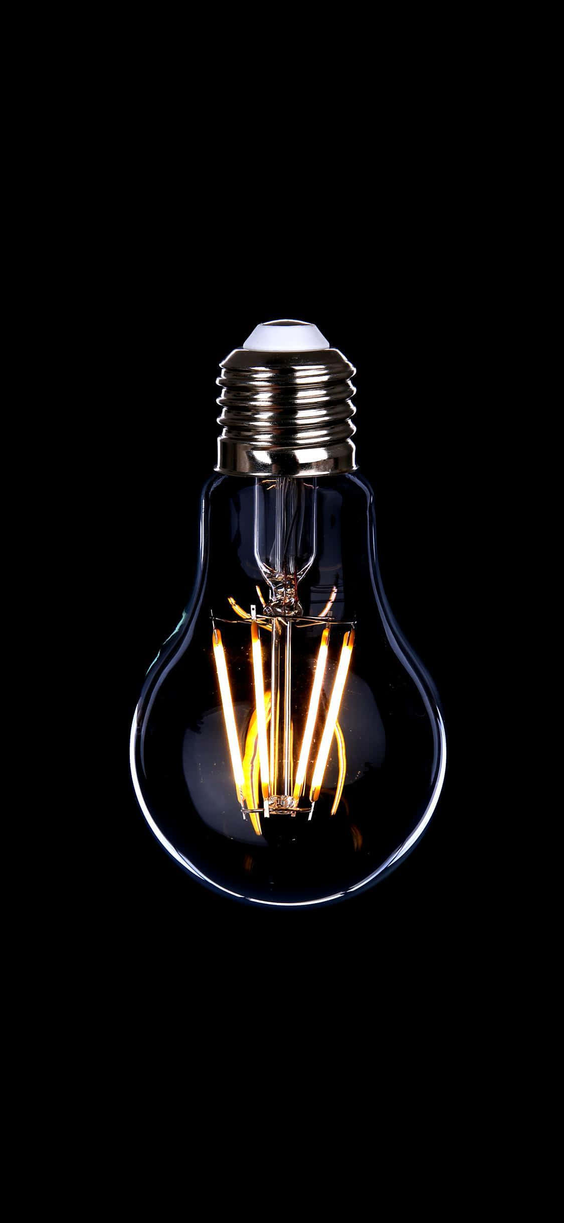 a black light bulb with a light bulb inside Picha ya Ukuta