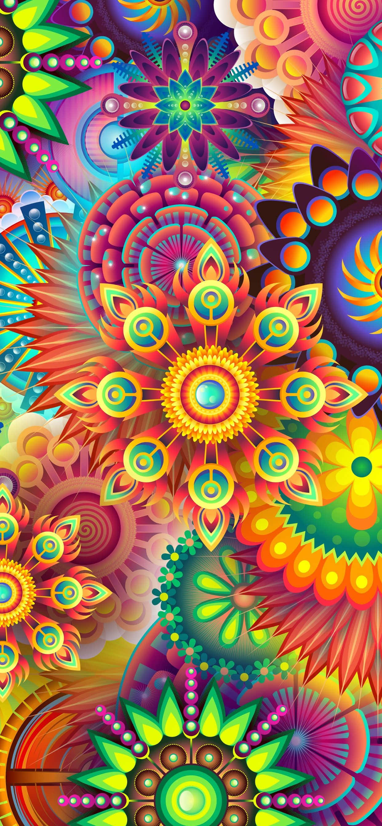 a colorful abstract pattern with many colorful flowers Picha ya Ukuta