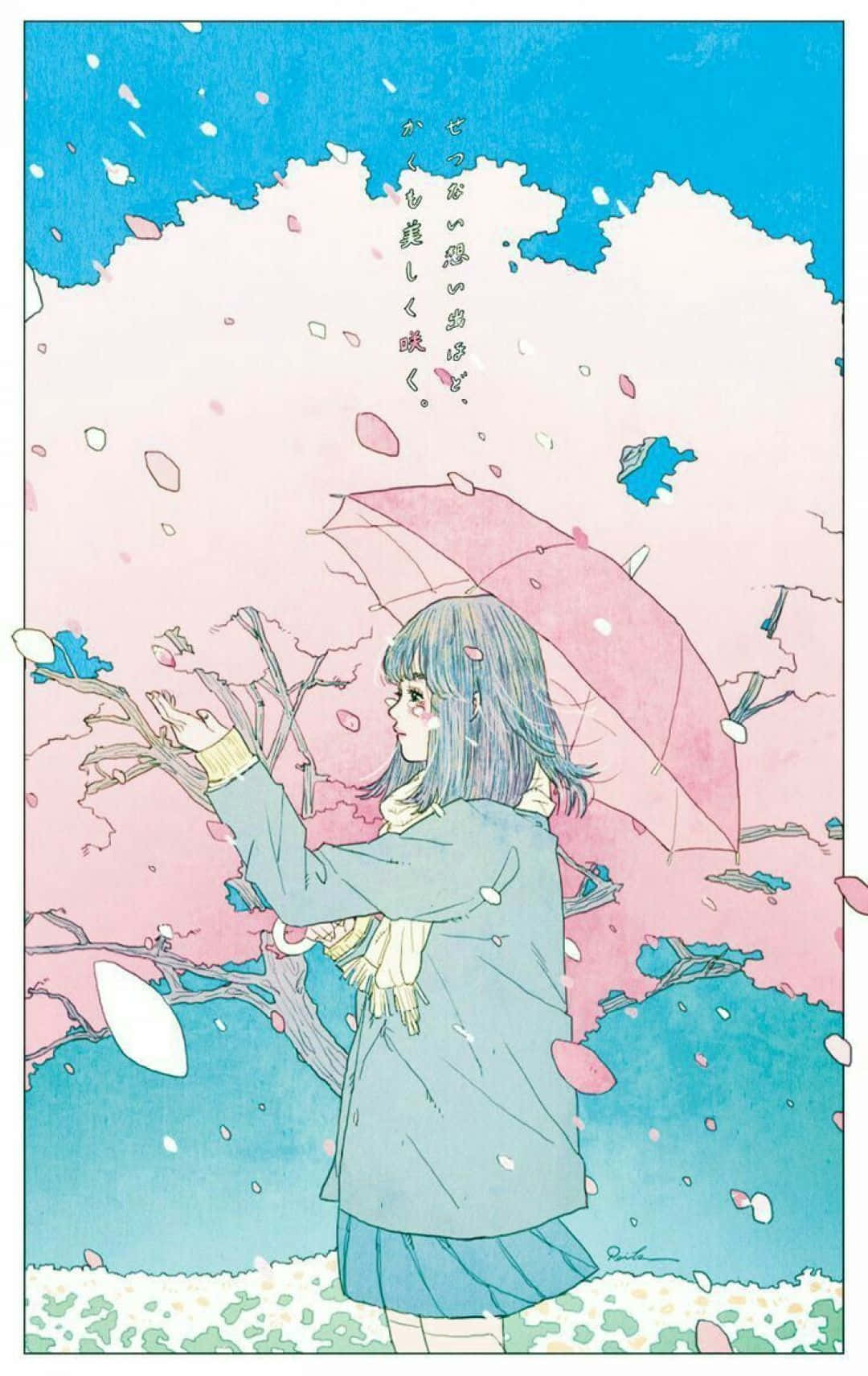 a girl is holding an umbrella in the air Picha ya Ukuta