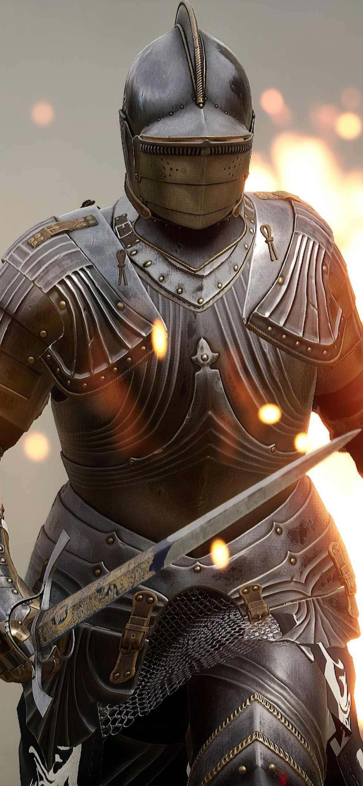 a knight in armor is holding a sword Picha ya Ukuta