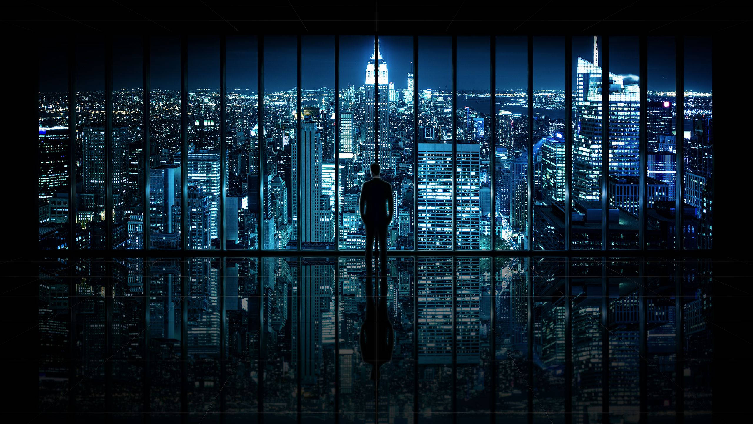 A Man Admiring the City Lights Picha ya Ukuta