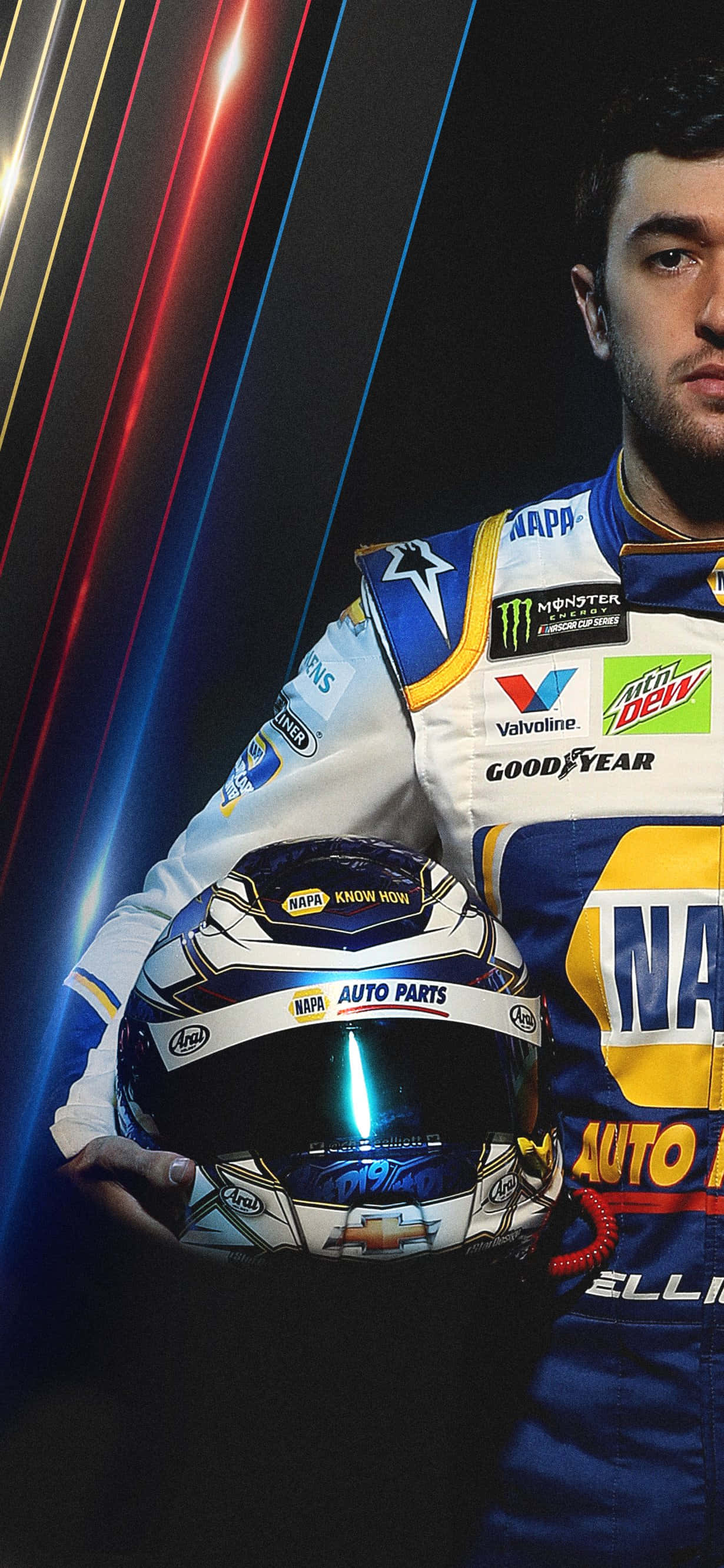 a man in a racing uniform is standing in front of a black background Picha ya Ukuta