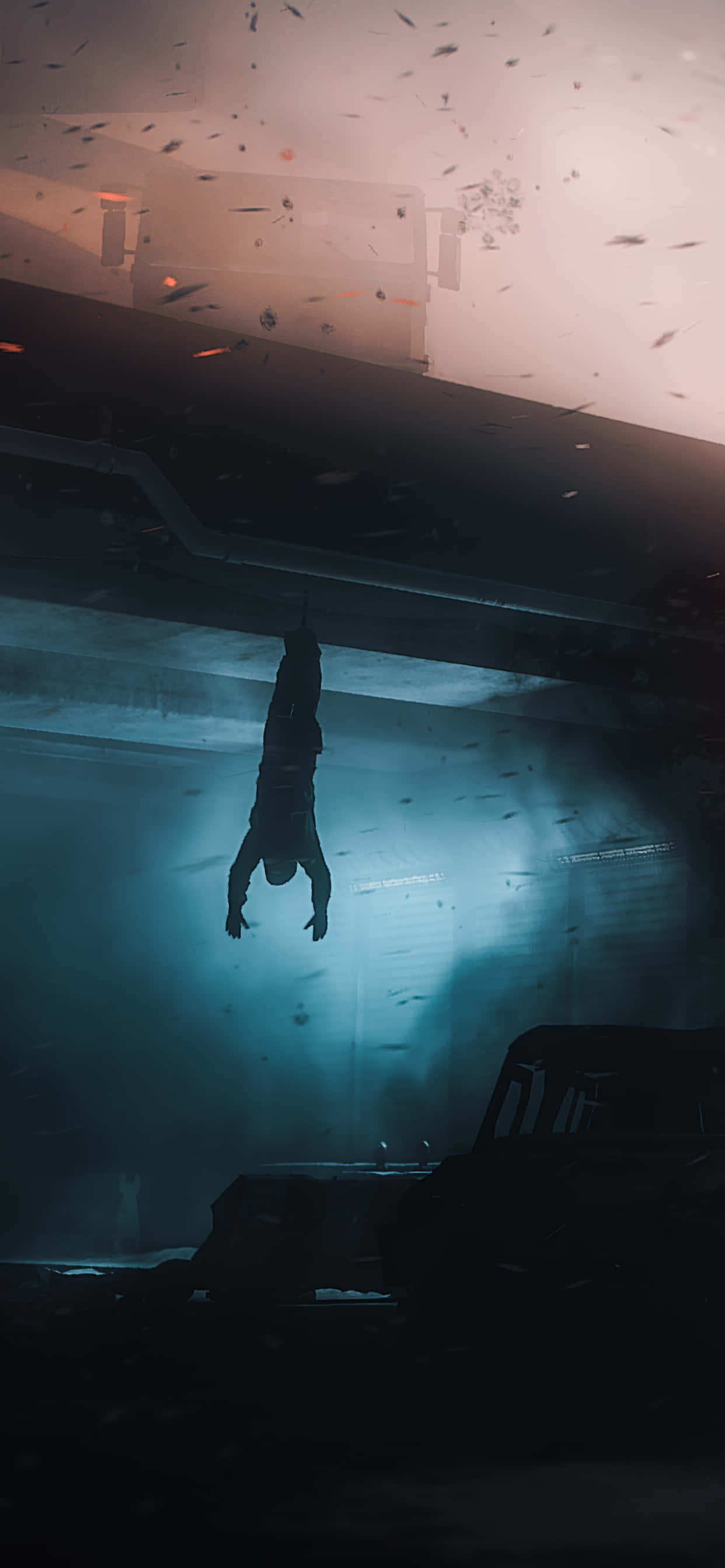 a man is flying through the air in a dark environment Picha ya Ukuta