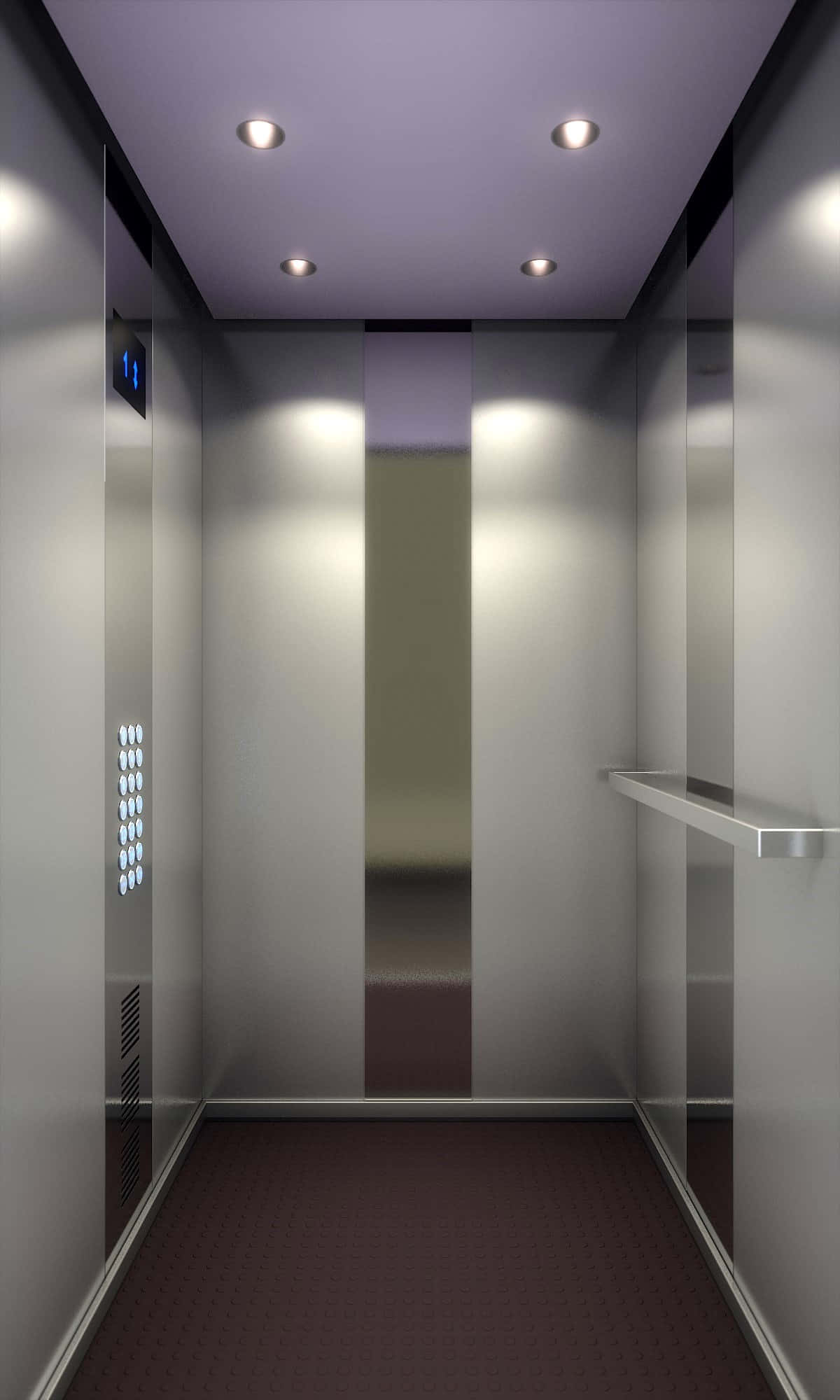 a modern elevator with a purple floor Picha ya Ukuta