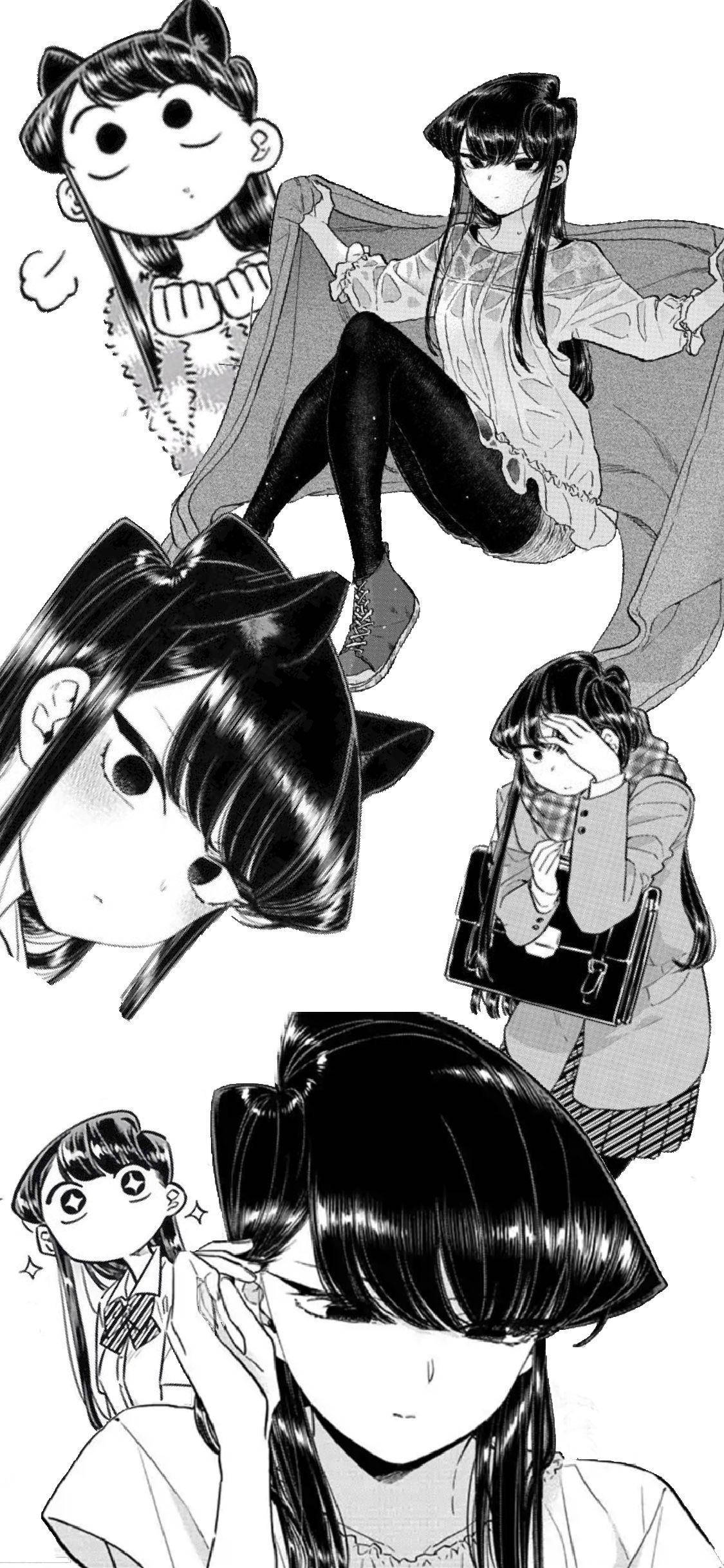 a series of drawings of a girl with black hair Picha ya Ukuta