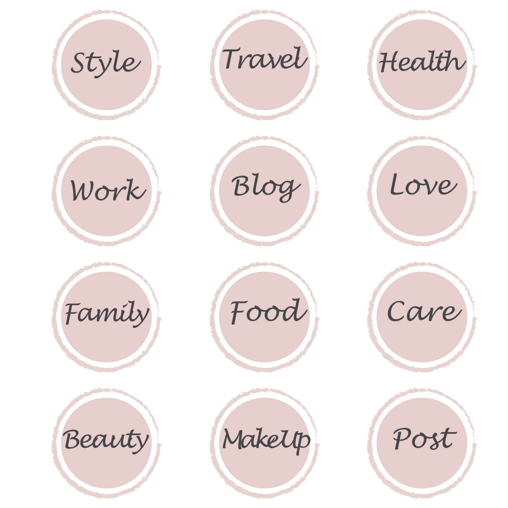 a set of pink circles with the words travel, work, food, and beauty Picha ya Ukuta