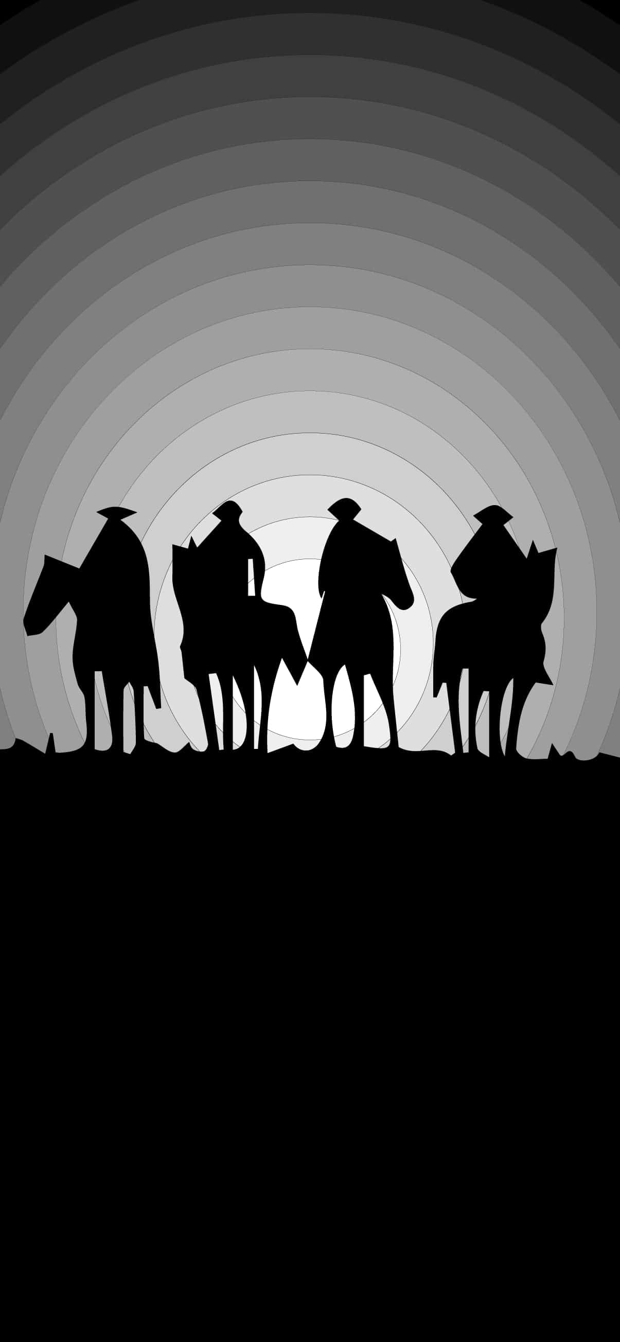A solitary cowboy silhouette against a vibrant sunset backdrop on an iPhone screen Picha ya Ukuta
