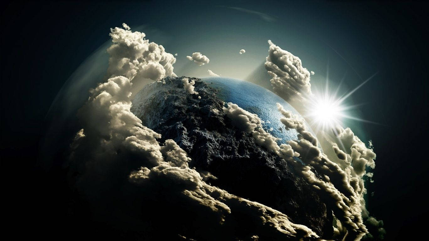 A Stunning Aerial View Of Earth With Clouds In Dark Space Picha ya Ukuta