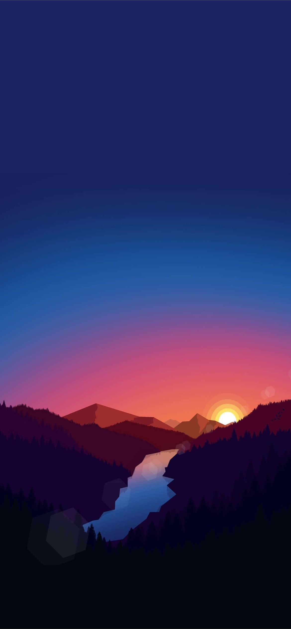 a sunset over a mountain landscape Picha ya Ukuta