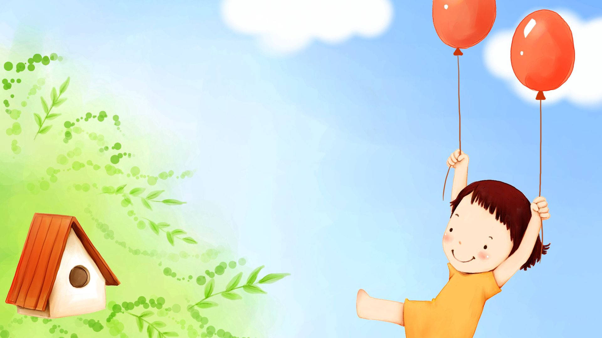 A whimsical drawing of a baby birdhouse and multicolored balls Picha ya Ukuta