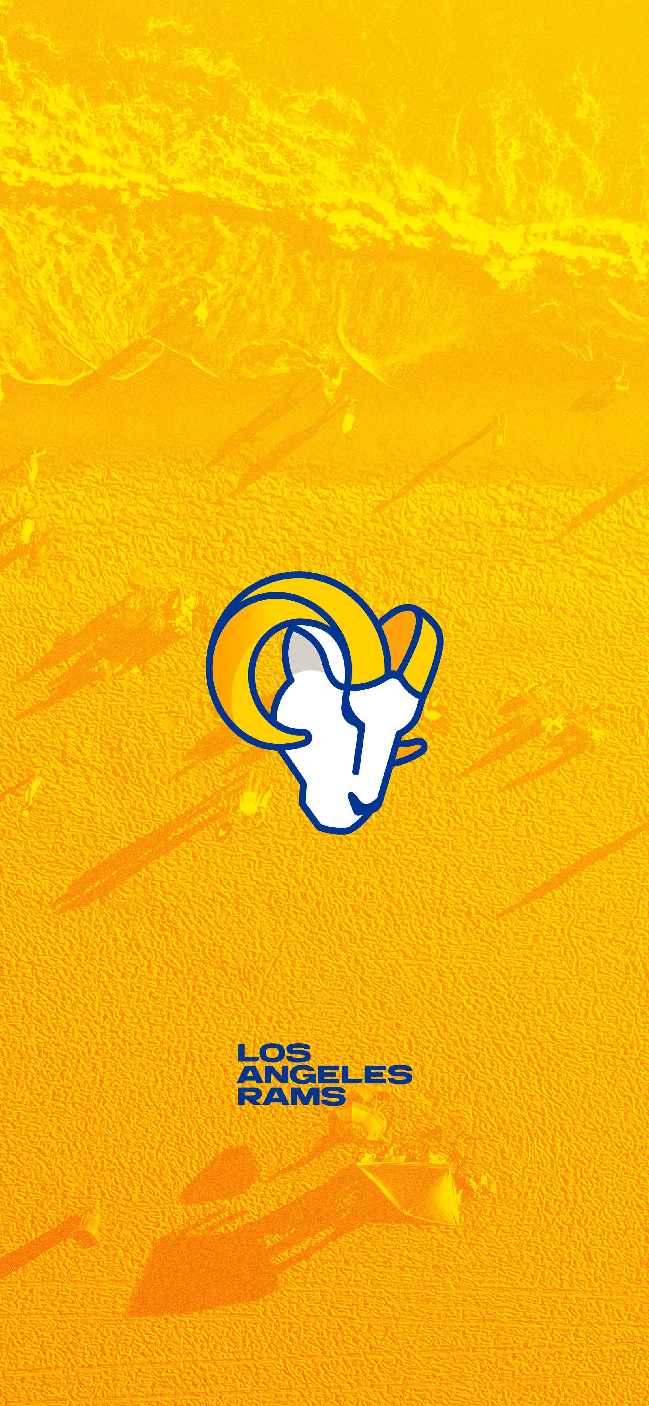 a yellow and orange background with a logo of the los angeles rams Picha ya Ukuta