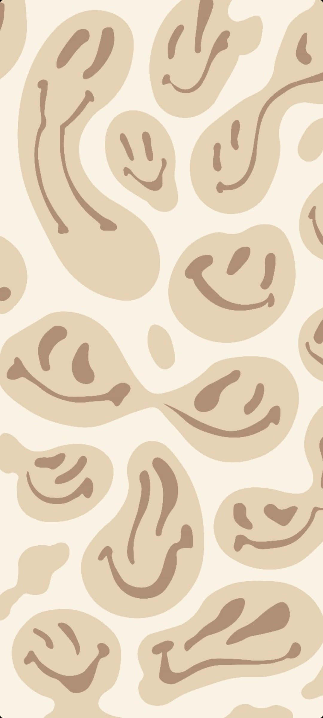 Abstract Beige Dripping Aesthetic Trippy Smiley Face Picha ya Ukuta