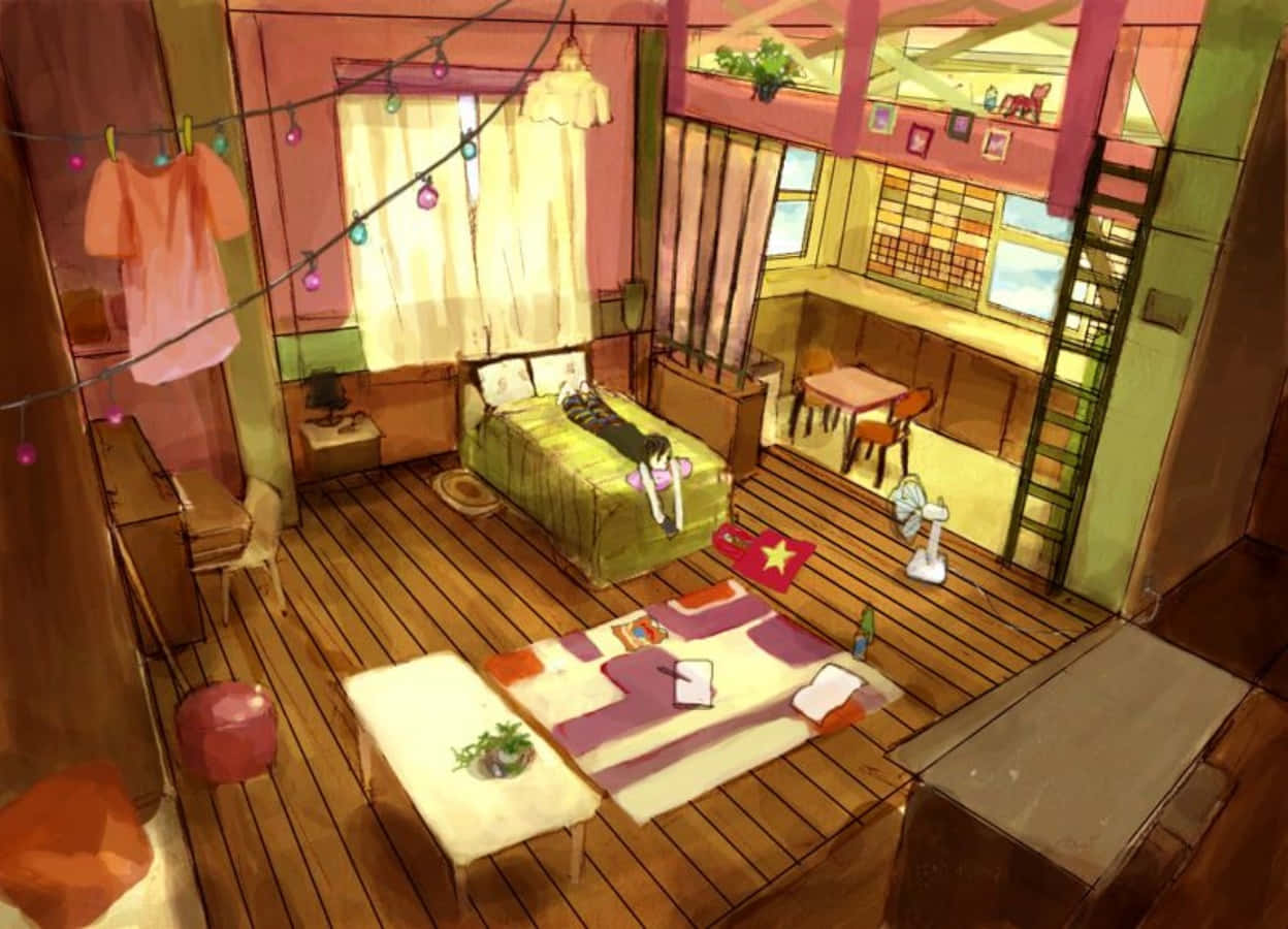 Acha Mawazo Yako Yapepee Katika Chumba Hiki Kizuri cha Anime Picha ya Ukuta