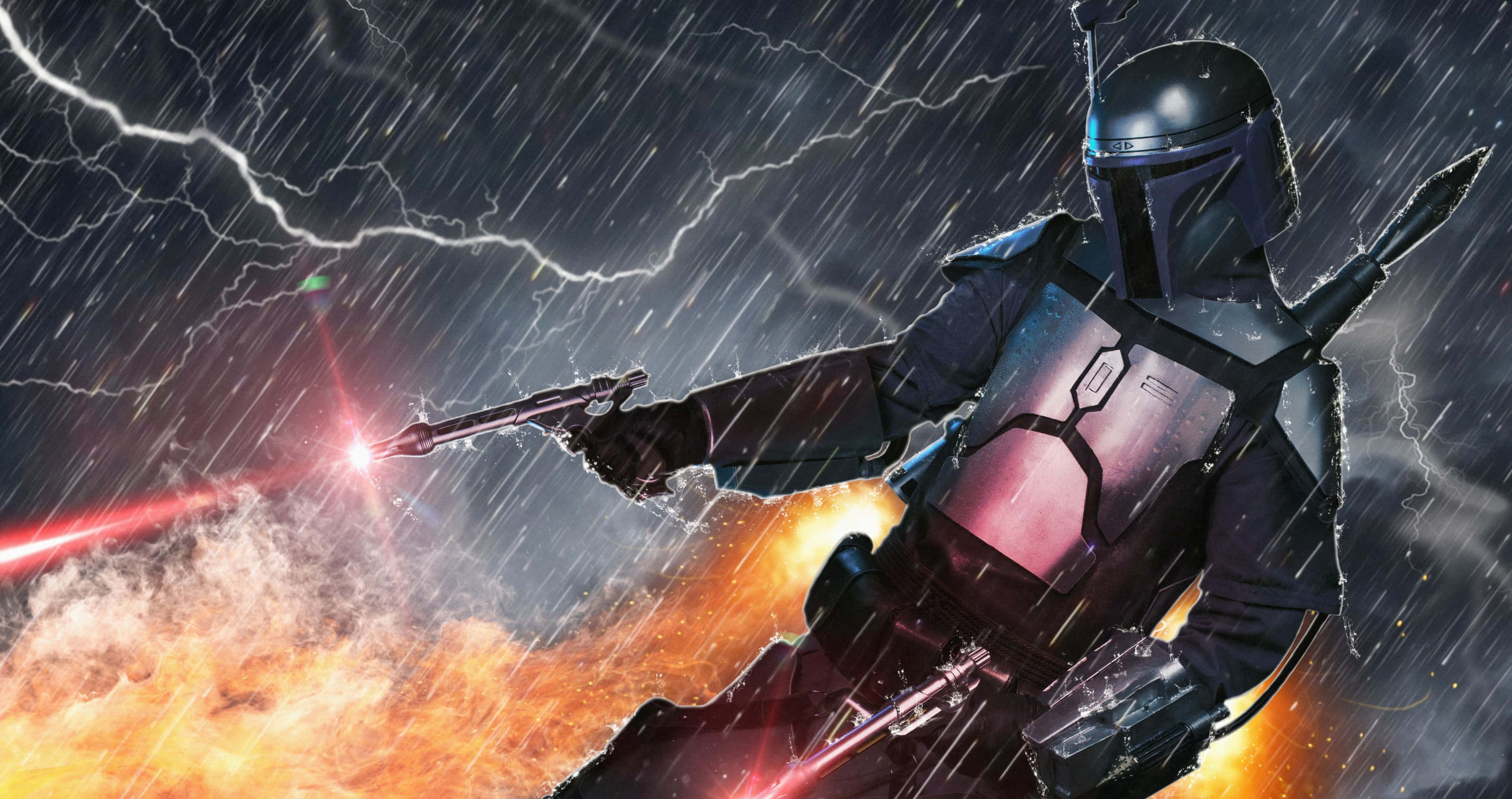 Action The Mandalorian Mvua na Mlipuko Picha ya Ukuta