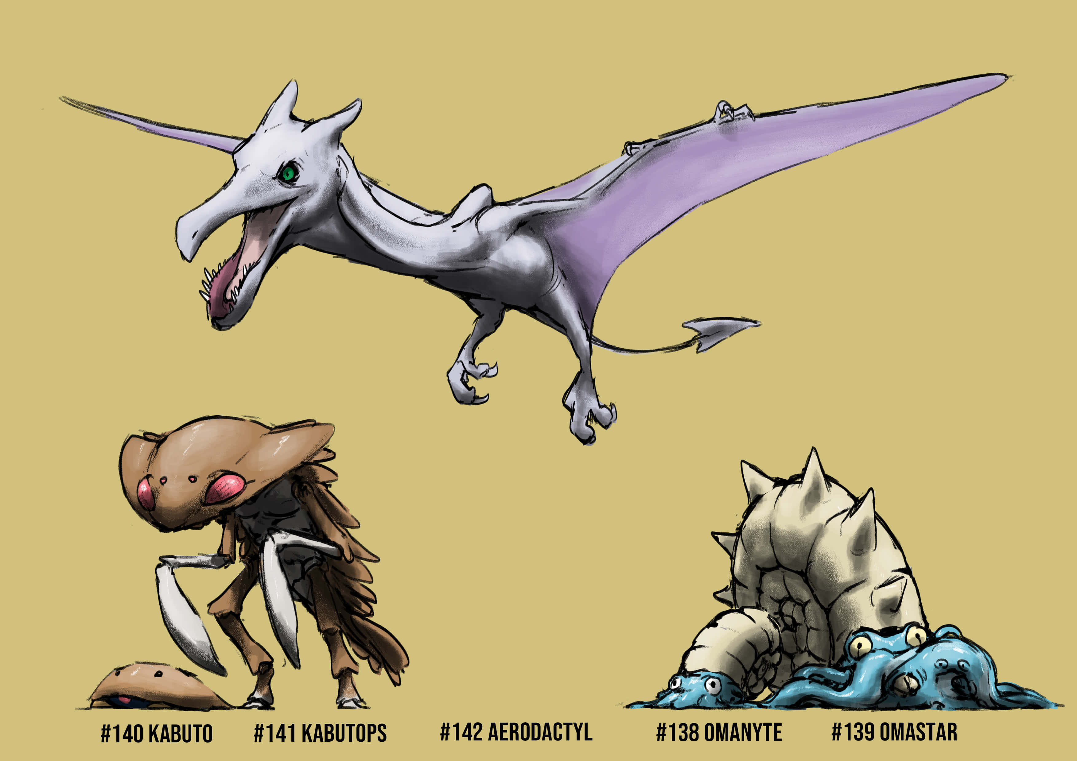 Aerodactyl, Kabutops, Na Omastar Picha ya Ukuta