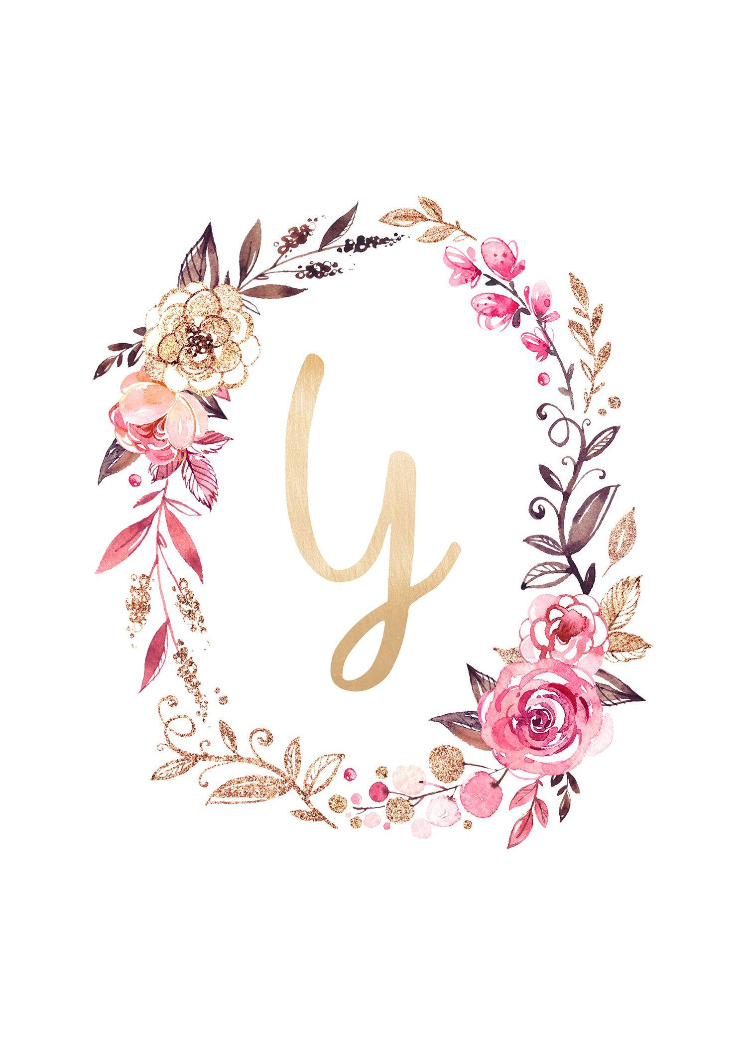 Aesthetic Letter Y Floral Wreath Picha ya Ukuta