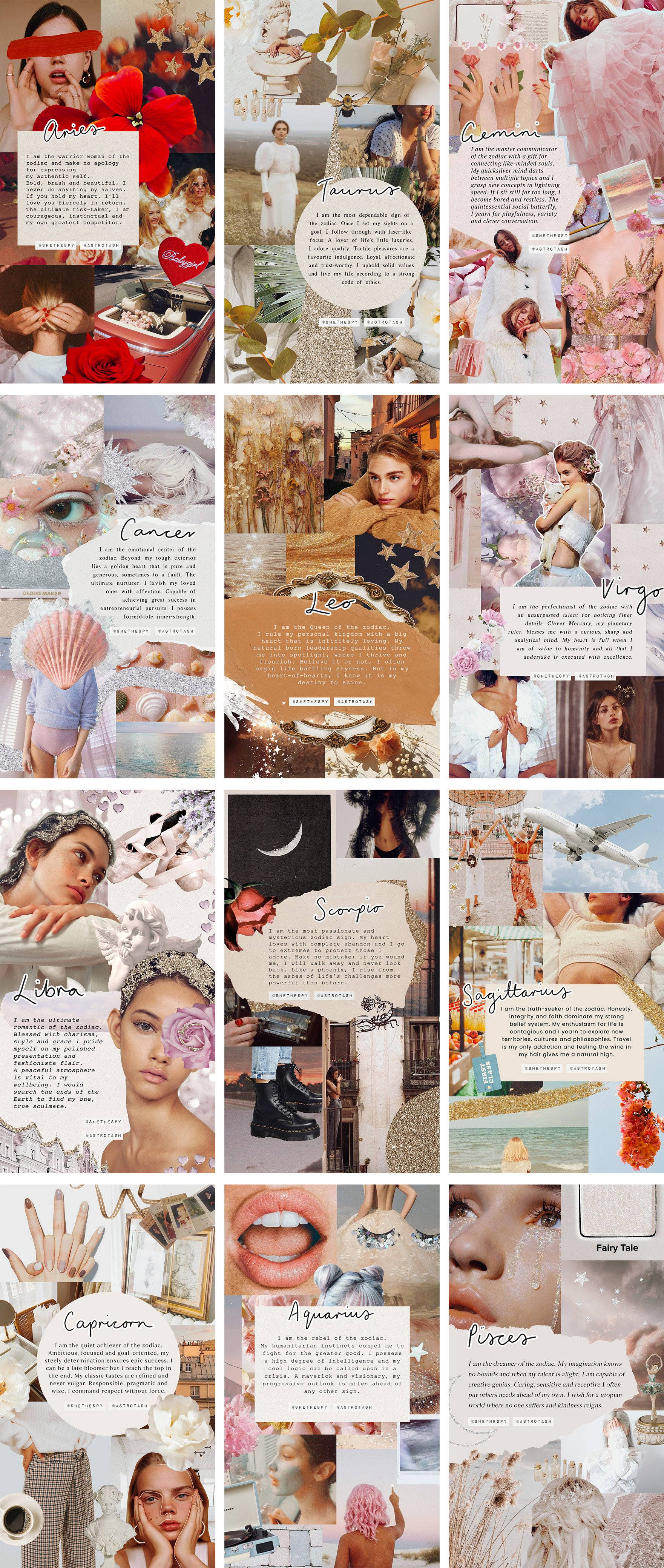 Aesthetic Zodiac Horoscope Wind Element Collage Picha ya Ukuta