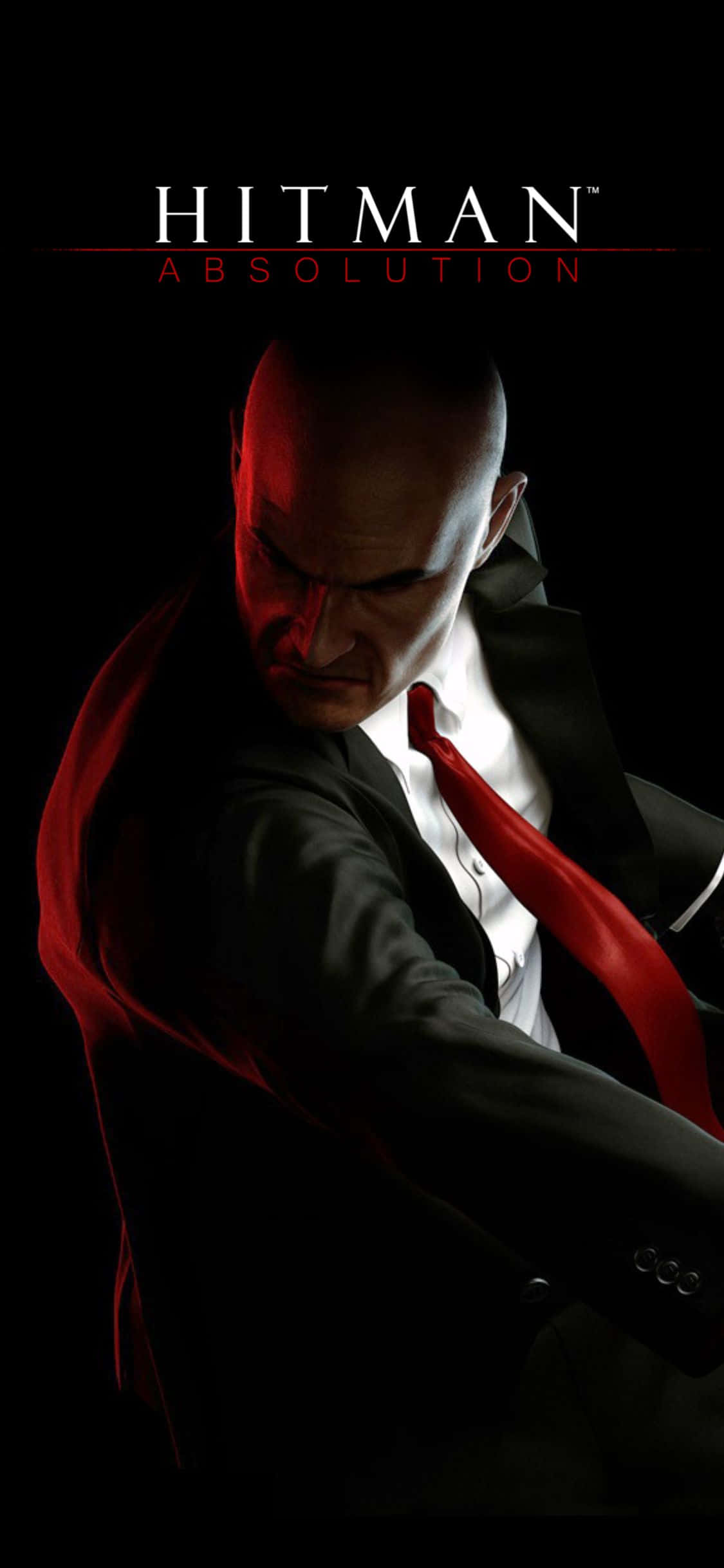 Agent 47 katika Hitman Absolution tayari kwa mwendo wa kuu zaidi kwenye iPhone X Picha ya Ukuta