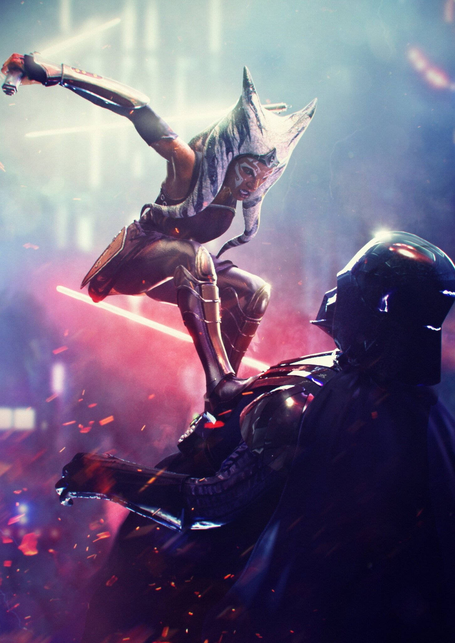 Ahsoka Tano Akiruka Juu ya Adui Picha ya Ukuta