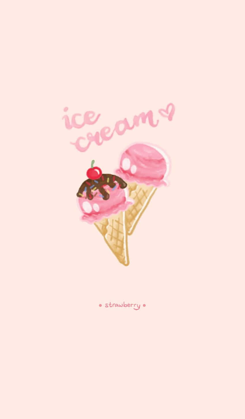 Aiskrim Comel Perisa Strawberi Picha ya Ukuta