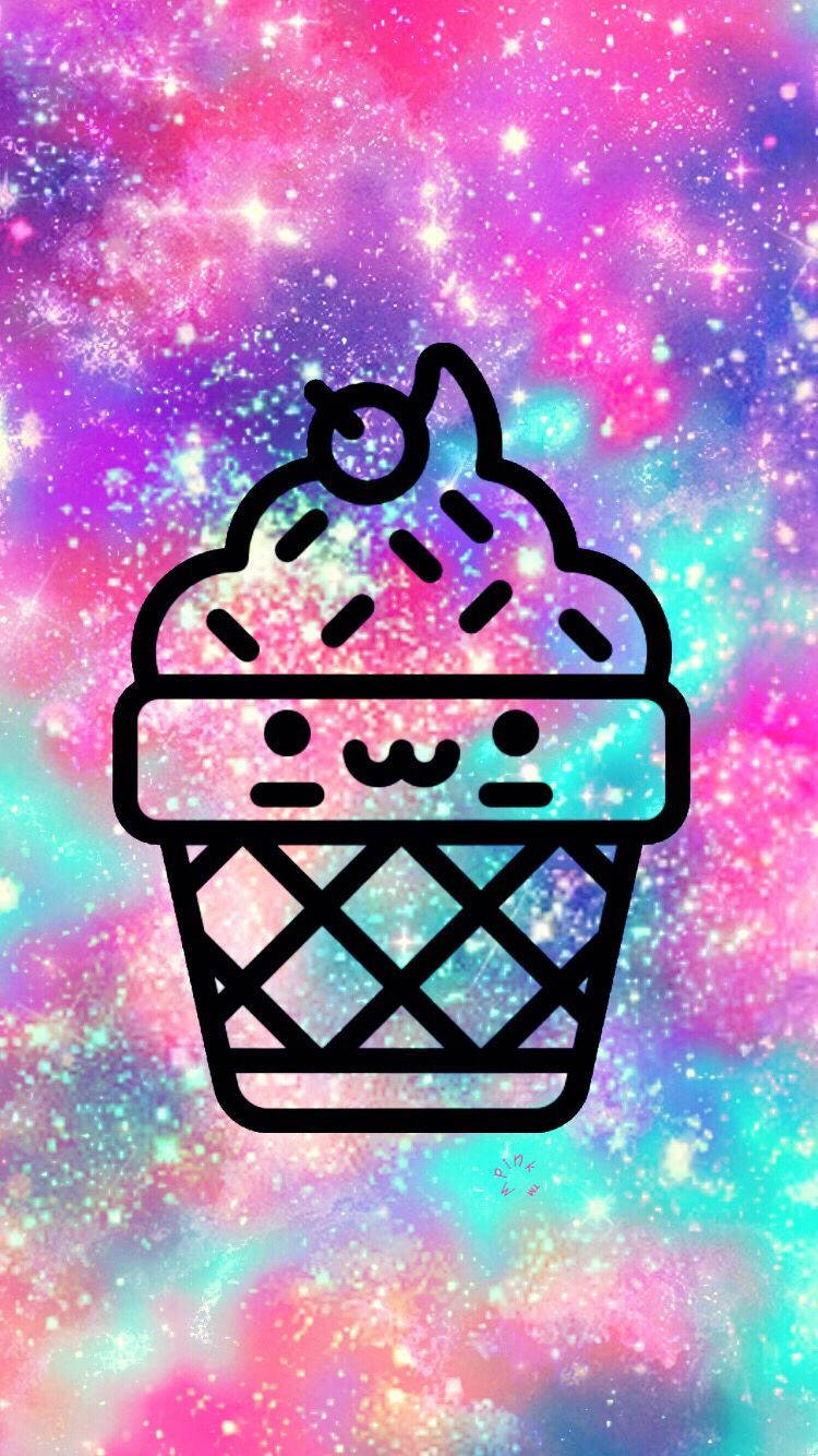 Aiskrimu ya Kawaii yenye Mng'aro Picha ya Ukuta