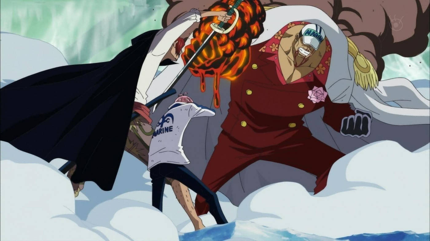 Akainu Akimenyana na Shanks One Piece Picha ya Ukuta