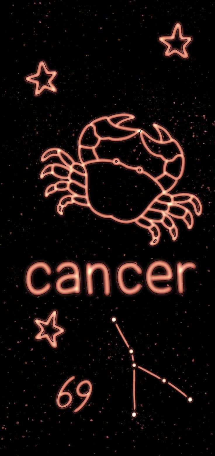 Alama ya Kansa ya Zodiac Mzuri ya Rangi ya Neon Orange Picha ya Ukuta