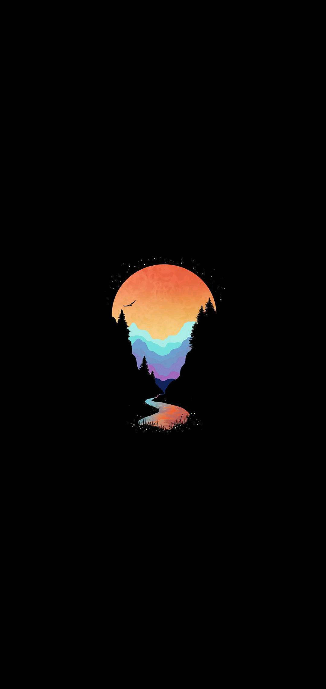 AMOLED Mto wa Mlima wenye Rangi Picha ya Ukuta