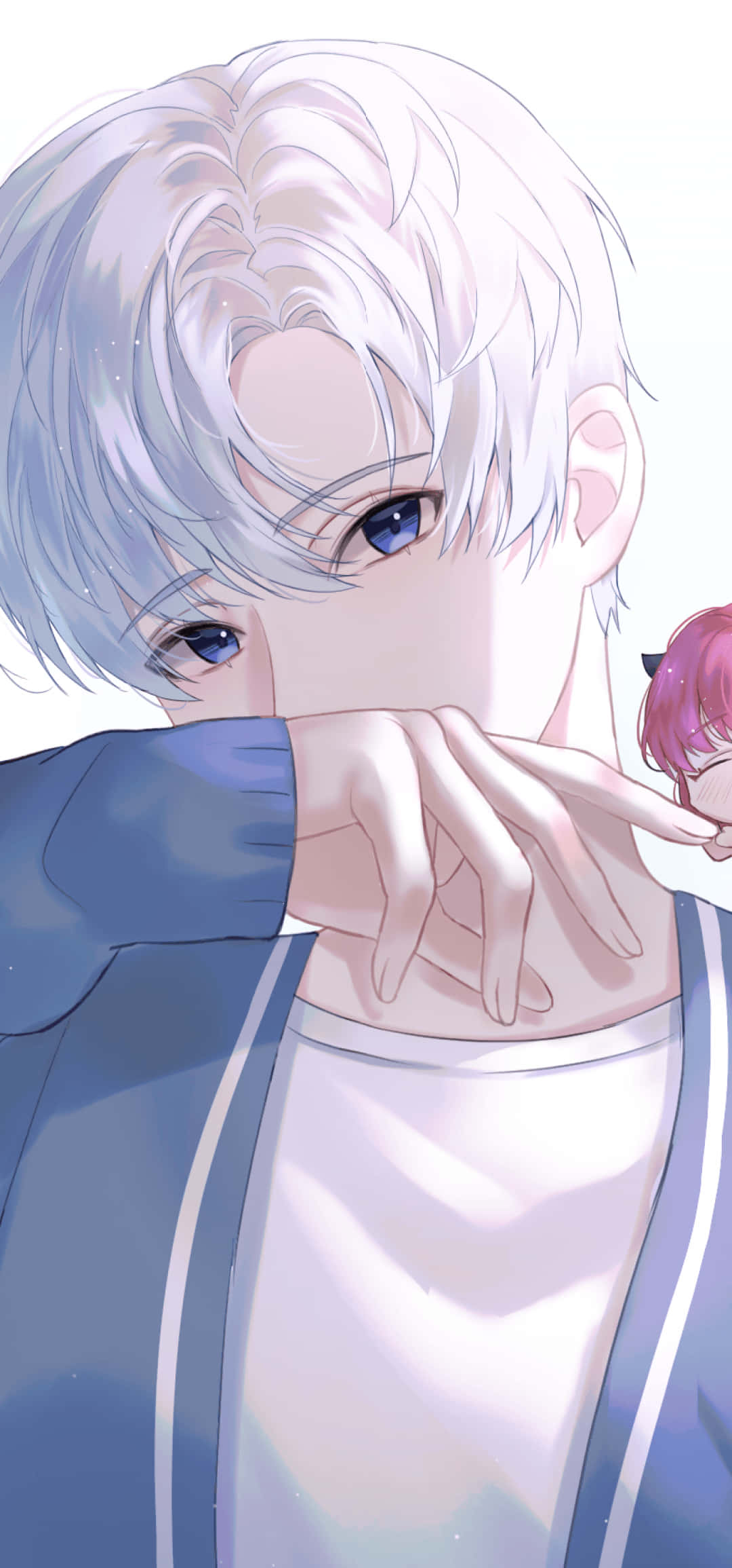 Anime boy mwenye shy na cute anapose kwa kamera Picha ya Ukuta