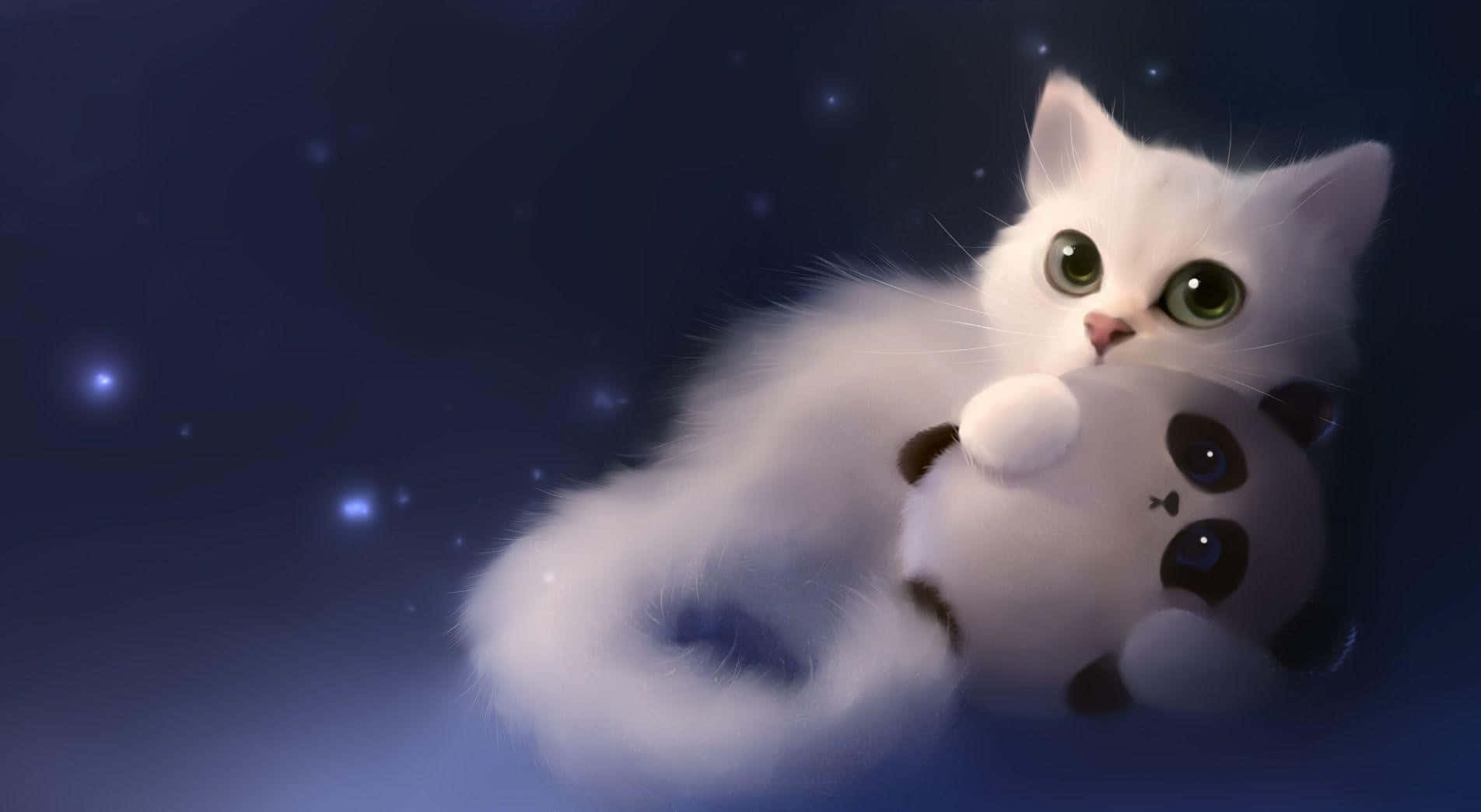 Anime Cat Huyu Tayari Kufanya Safari na Wewe Picha ya Ukuta